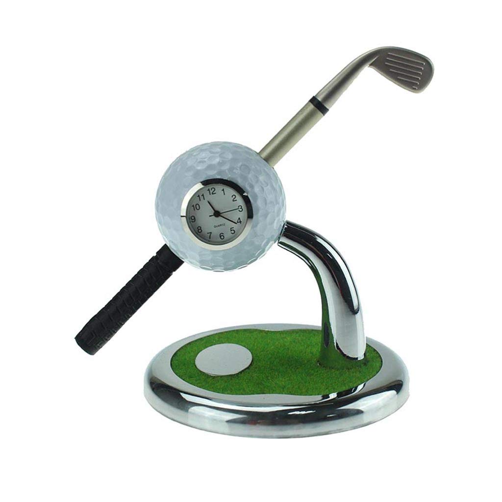 Golf Ball Desk Clock - Silent Non-Ticking Office Decor with Pen Holder | Unique Gift for Golf Lovers | Perfect for Home, Office & Golf Club Decor (Color: Black)