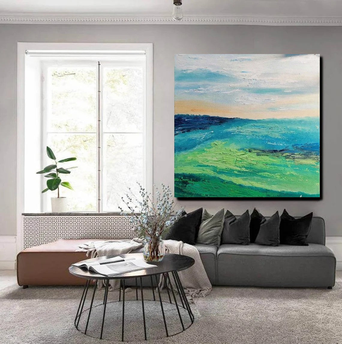 Abstract Landscape Acrylic Paintings - Modern Heavy Texture Wall Art for Living Room Decor - Large Canvas Artwork Perfect Behind Sofa or Bedroom Wall