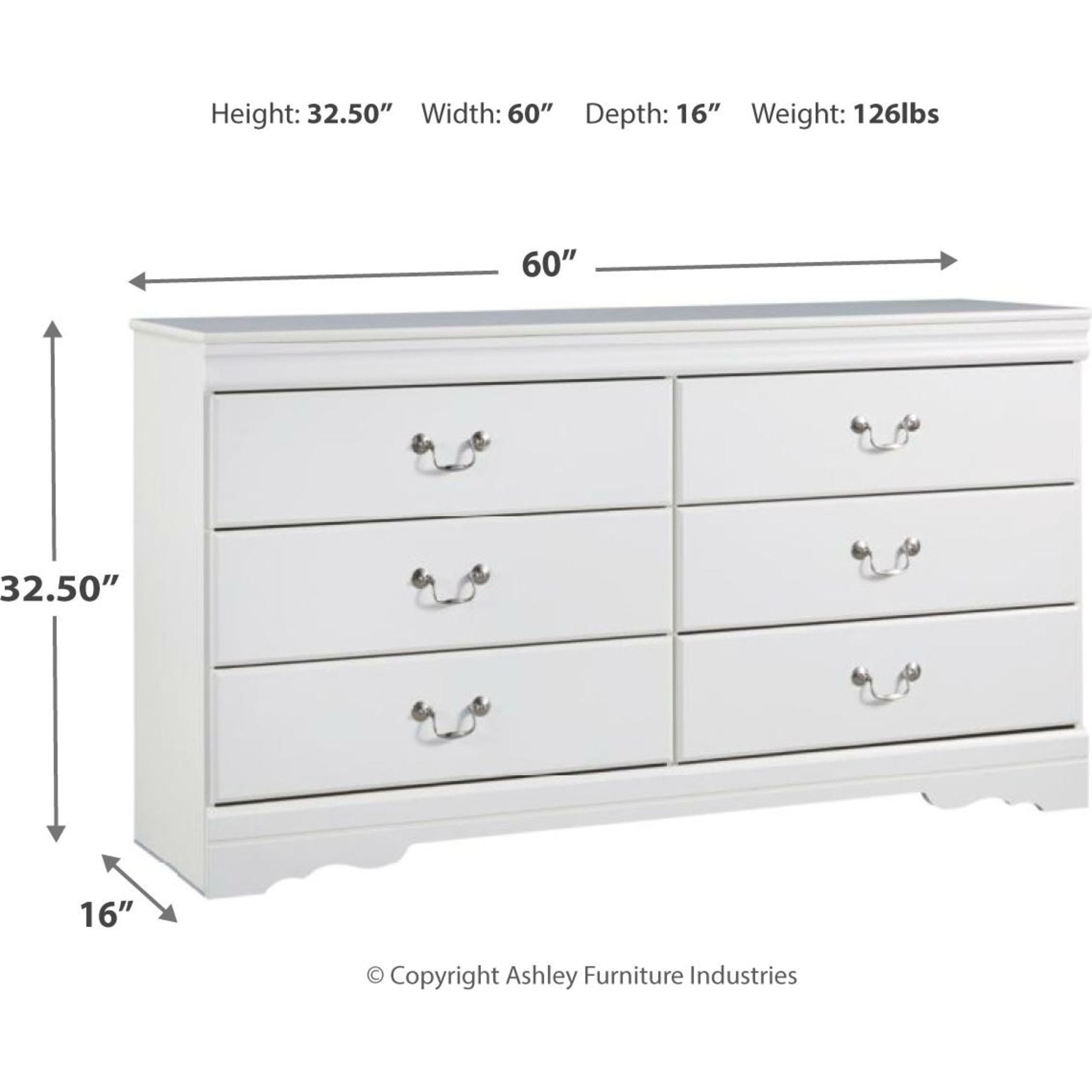 Anarasia White Dresser - Modern 6-Drawer Chest for Bedroom, Living Room & Office Storage | Solid Wood Furniture for Home Organization & Decor