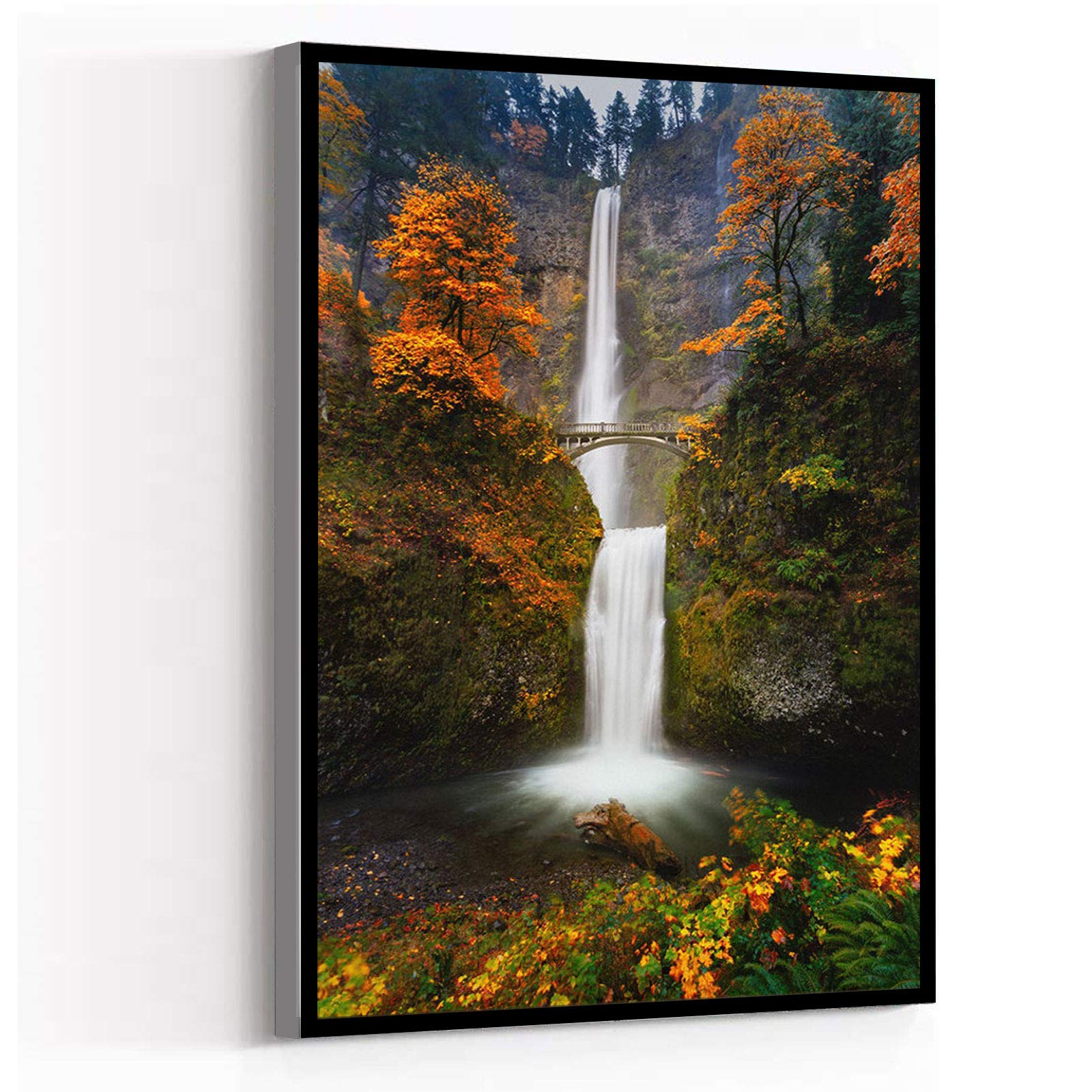 Multnomah Falls Canvas Wall Art - Modern Framed Painting 16x24 Inches - Nature Landscape Artwork for Living Room, Bedroom, Office & Bathroom Decor | Perfect Gift for Home & Wall Decoration