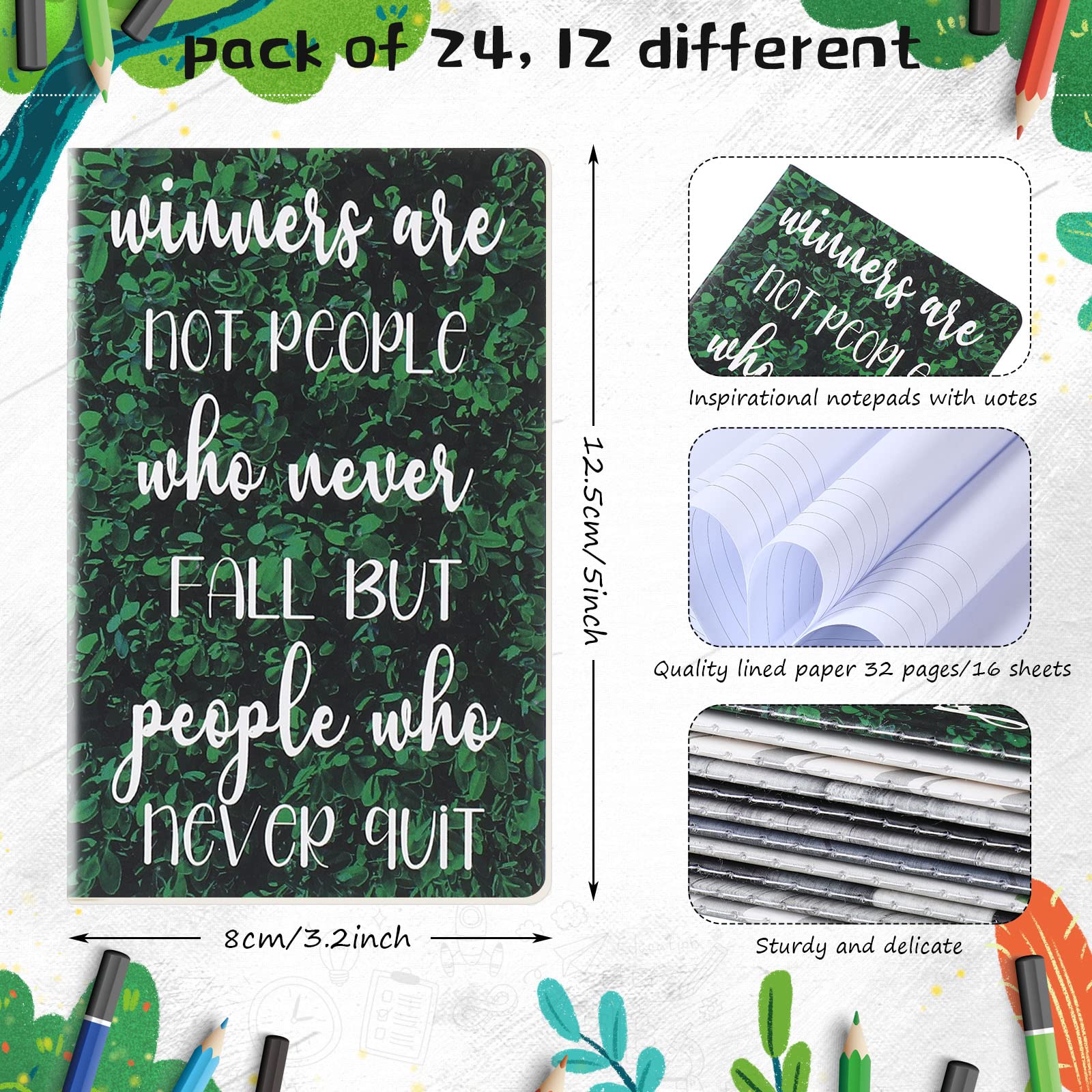 Outus 24-Pack Mini Motivational Notepads - Inspirational Pocket Notebooks for School, Office & Travel - 12 Vibrant Styles - Perfect for Daily Journaling, Goal Setting & Gift Giving