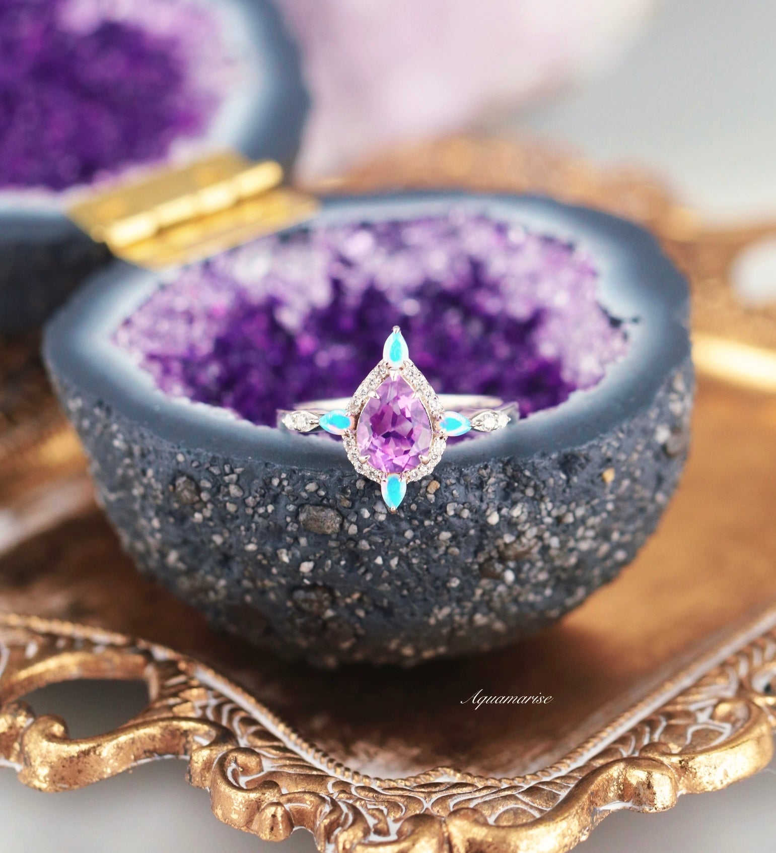 Natural Amethyst & Fire Opal Sterling Silver Ring for Women - Elegant Gemstone Jewelry for Wedding, Anniversary & Special Occasions