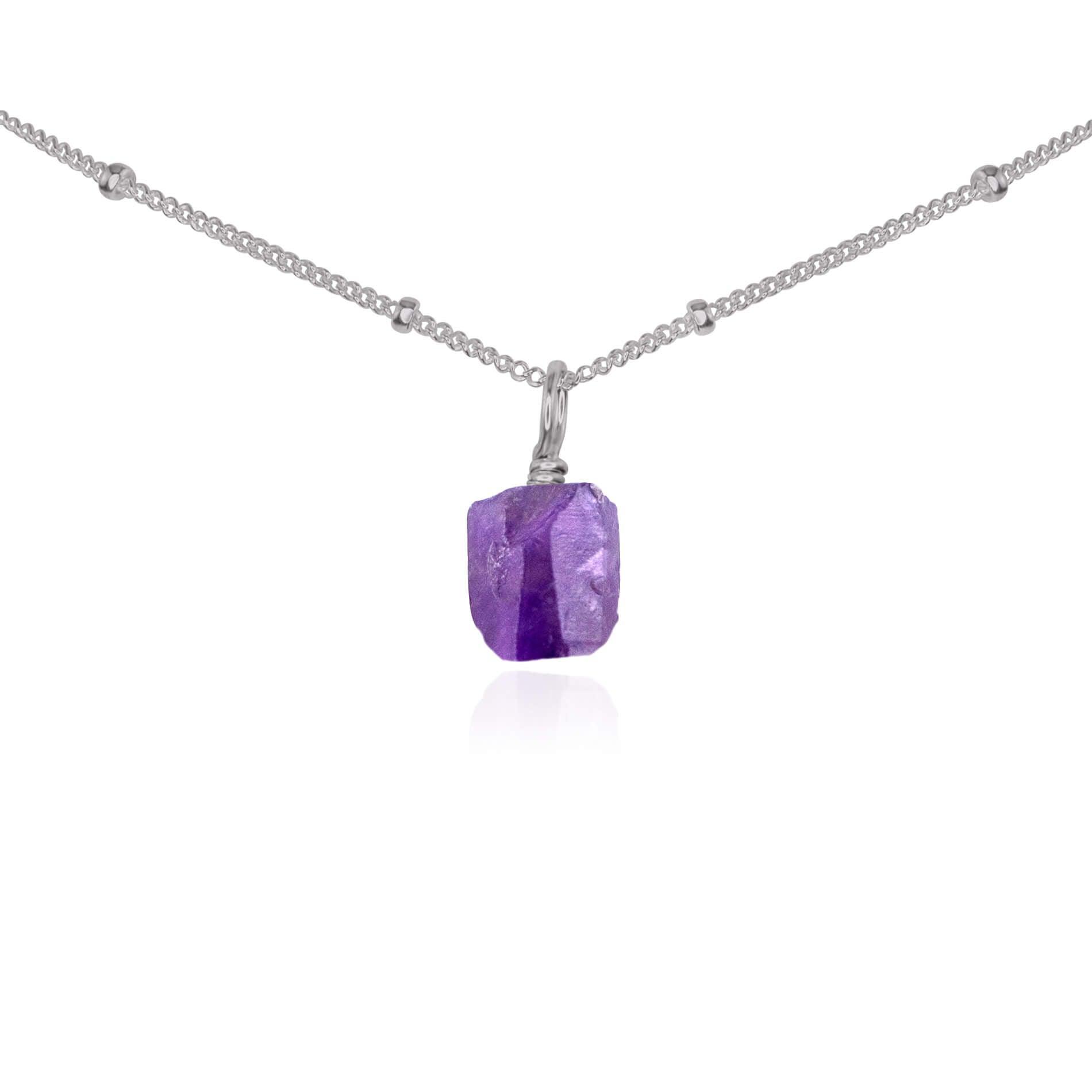 Natural Tiny Rough Amethyst Gemstone Pendant Necklace - Elegant Choker for Women, Spiritual Healing Jewelry | Perfect for Meditation, Yoga & Boho Fashion