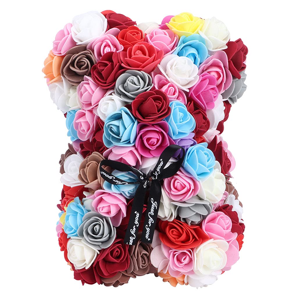Rose Bear Teddy - Elegant Artificial Rose Flower Bear Gift for Valentine's Day, Anniversary, Wedding | Vivid Shape Simulation Flowers for Home Decor, Romantic Presents & Advertising Displays (Choose Color)