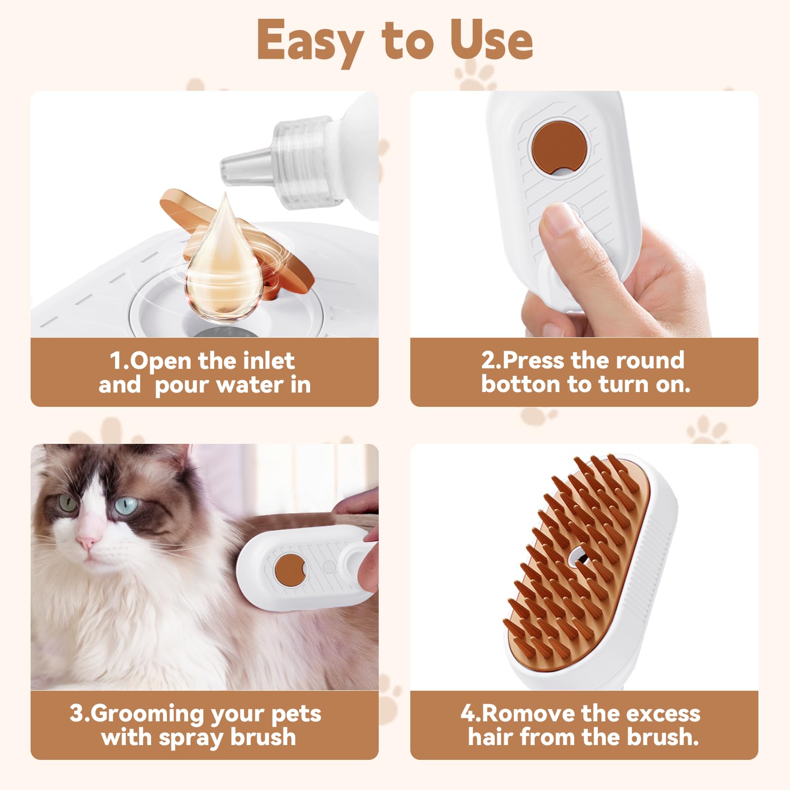 3-in-1 Foldable Cat Steam Brush for Shedding - Pet Grooming Comb with Spray Function for Cats & Dogs | Professional Deshedding Tool for Home Pet Spa & Hair Removal Care