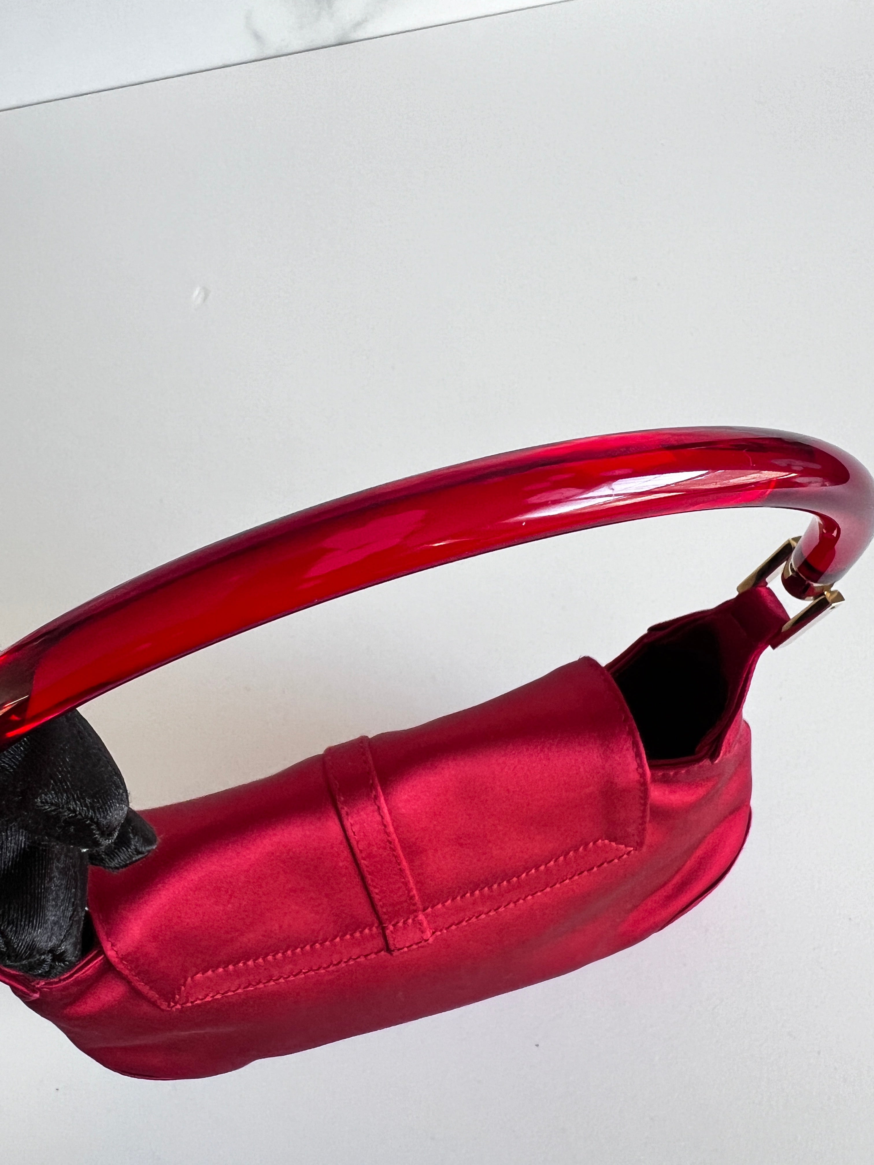 Gucci Red Satin Jackie Bag with Acrylic Handle - Elegant Shoulder Purse for Women, Perfect for Parties, Weddings & Evening Events
