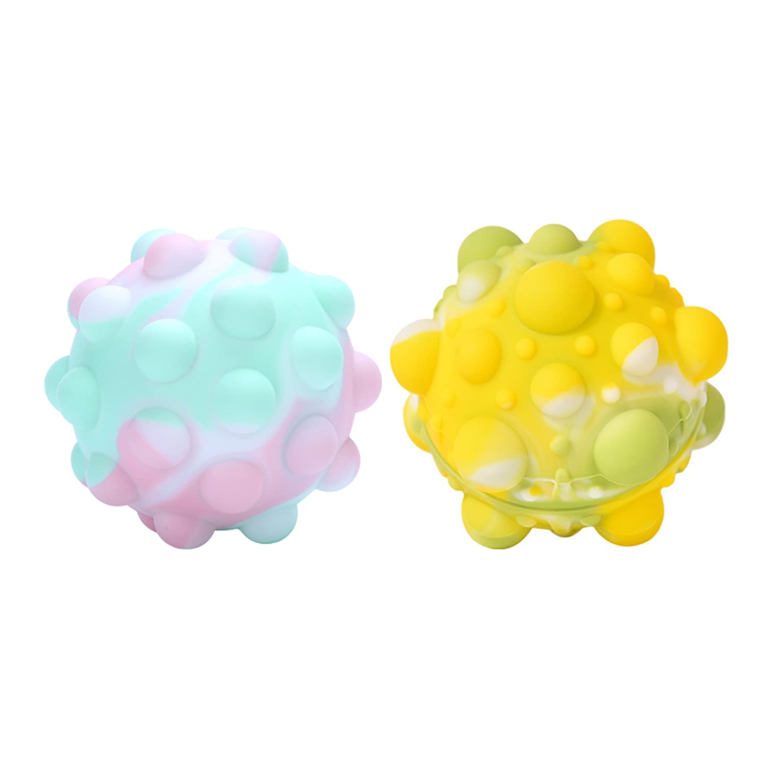 BIECHOUWO Pop Stress Balls Fidget Sensory Toys for Adults & Kids - 3D Silicone Squeeze Ball Push Bubble Popper for Anxiety Relief, ADHD, Autism - 2 Pack Fingertip Decompression Toy (Great for Office, Classroom & Travel)