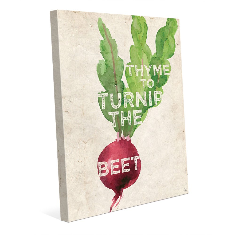 Funny Thyme to Turnip the Beet Watercolor Canvas Print - Kitchen Wall Decor for Farmhouse Style