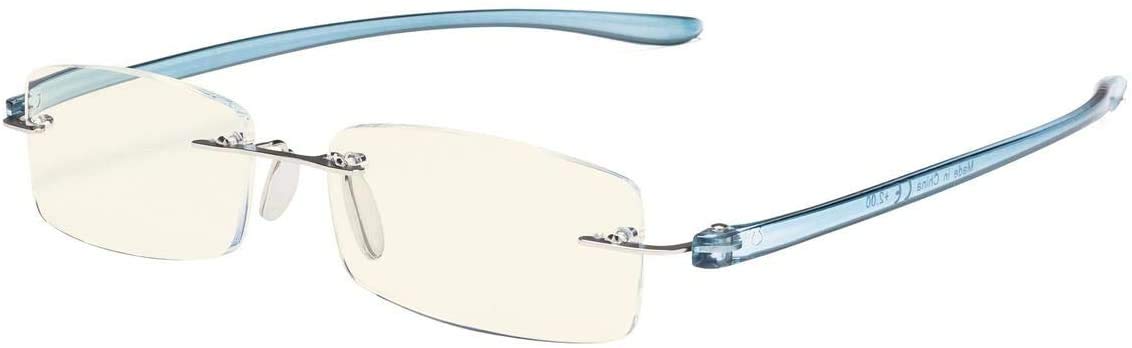 Blue Light Blocking Rimless Reading Glasses for Women - Lightweight Frameless Readers with Blue Arms (2-Pack) - Perfect for Computer Work, Reading & Nighttime Eye Strain Relief