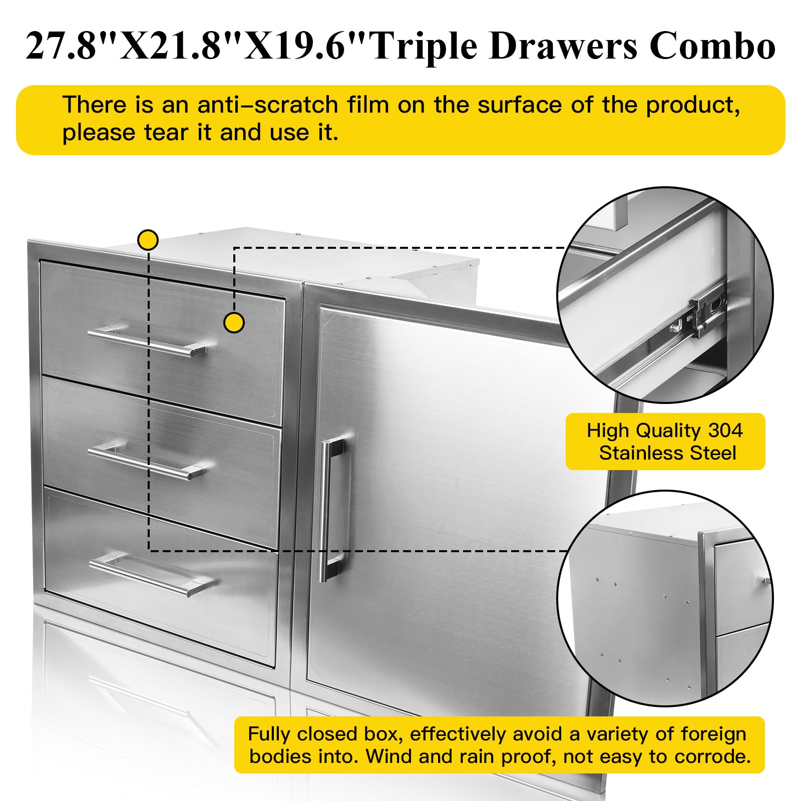 Stainless Steel Outdoor Kitchen Drawer Combo - BBQ Access Trash Drawer Set for BBQ Island & Grilling Station (37