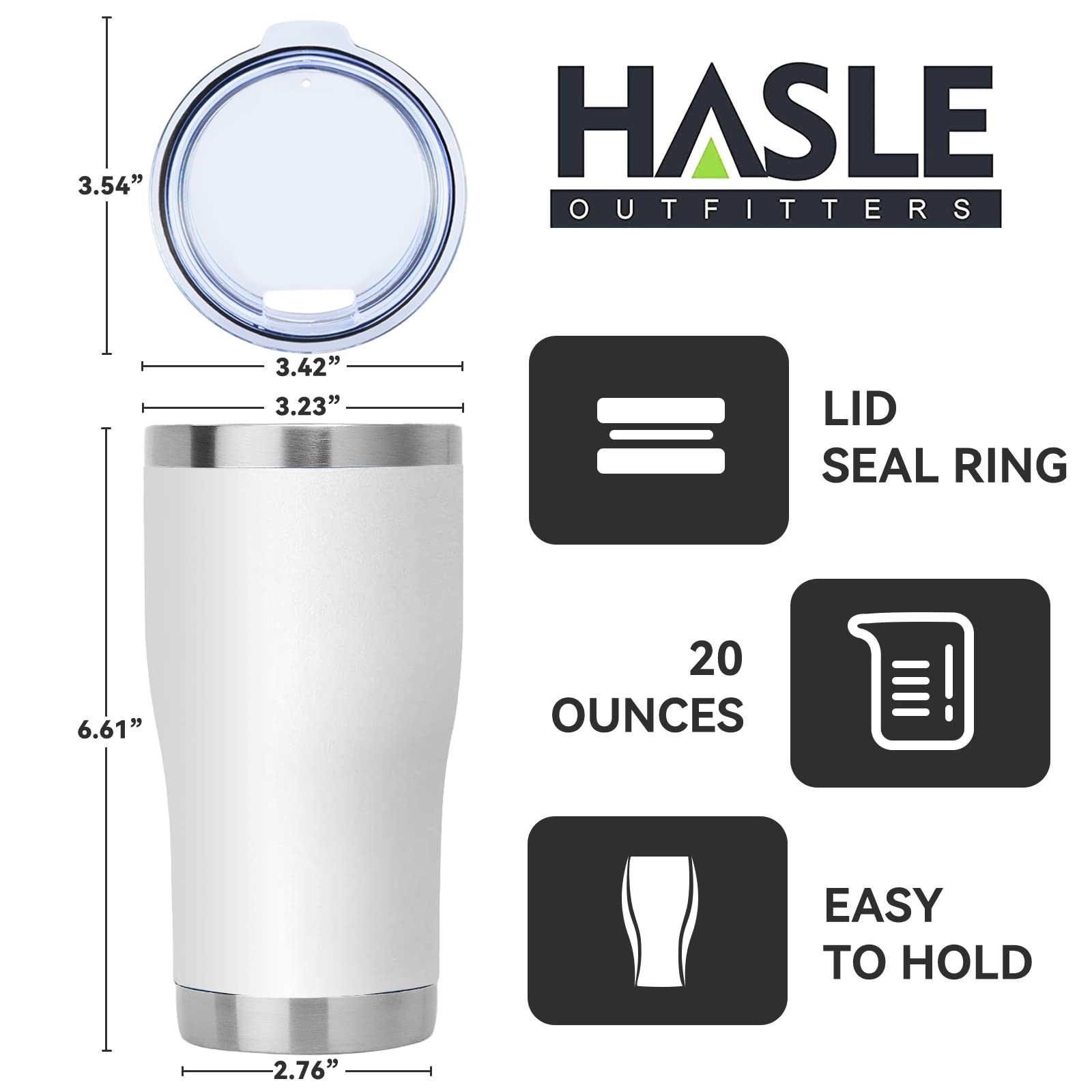 HASLE OUTFITTERS 20 oz Stainless Steel Tumbler with Lid - 6 Pack Vacuum Insulated Double Wall Powder Coated Coffee Cups (White) - Perfect for Office, Travel, Camping & Outdoor Activities