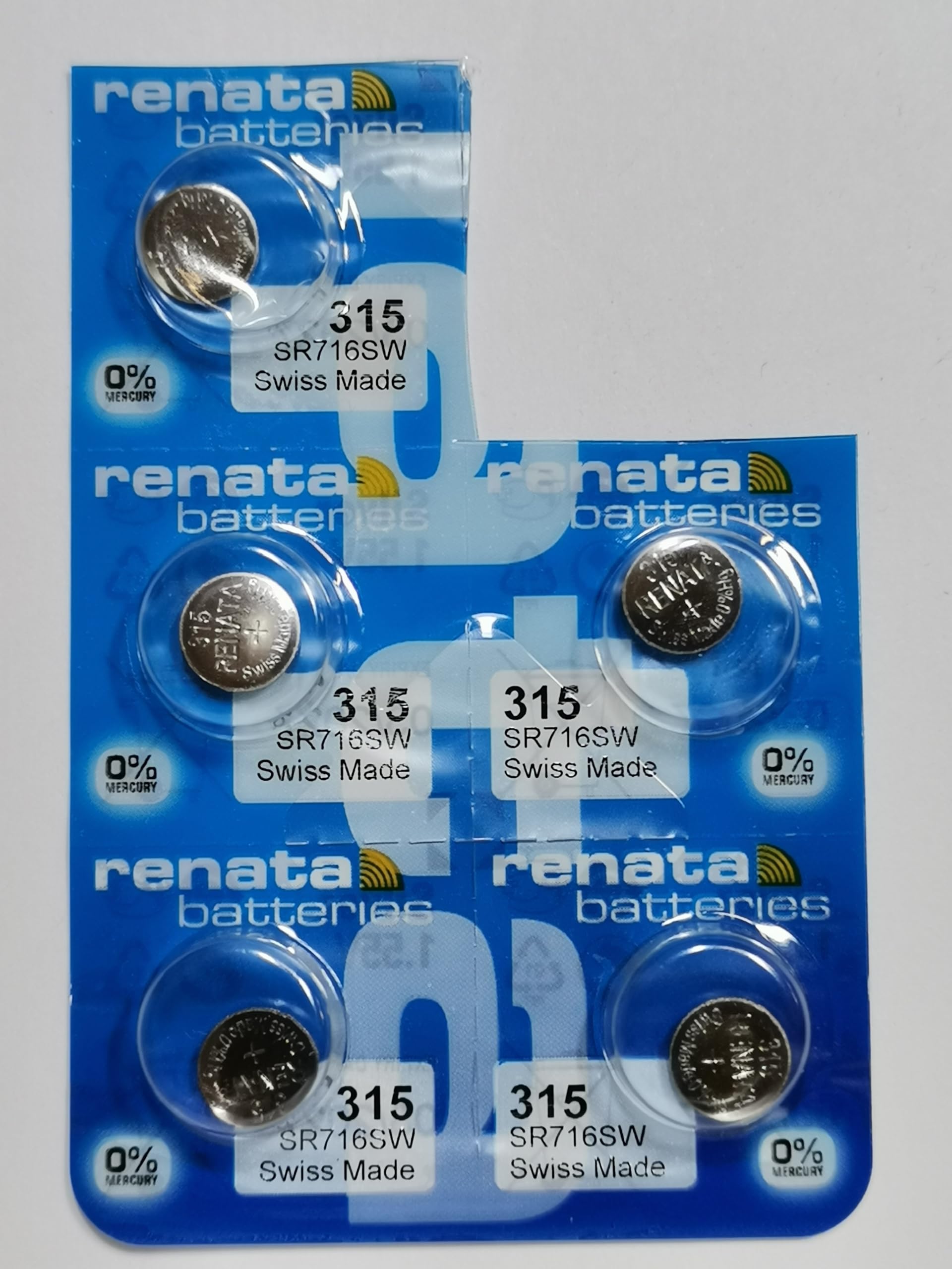 Renata 315 Silver Oxide Watch Battery (5 Pack) - Long-Lasting Power for Watches, Calculators & Medical Devices - Perfect Replacement for SR521SW, 379, D521