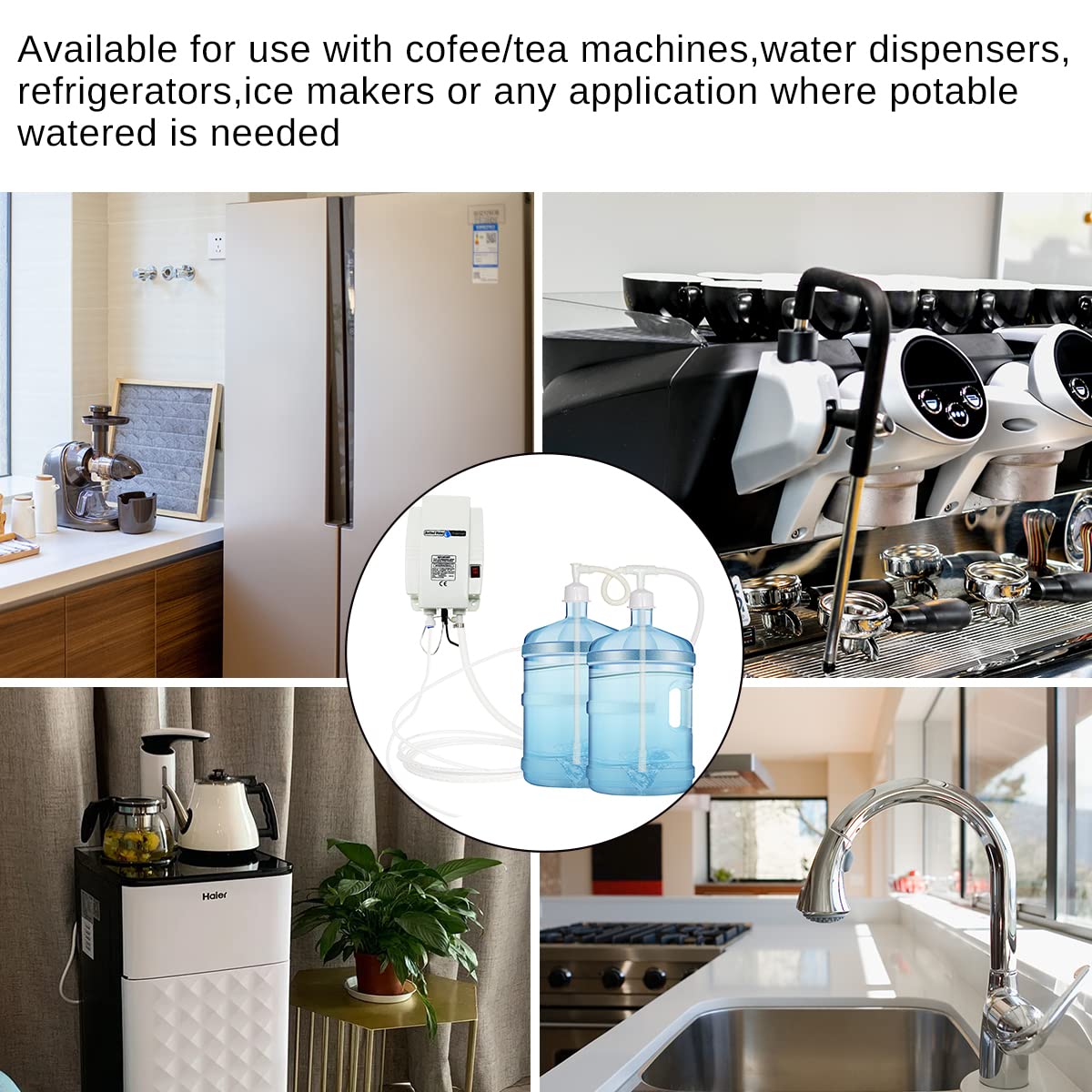 25W Electric Bottled Water Pump System - 2.5L Flow Rate, Double-Tube Design for 5 Gallon Bottles | Perfect for Coffee Makers, Refrigerators, Ice Makers & Faucets | Home, Office & RV Water Dispensing Solution