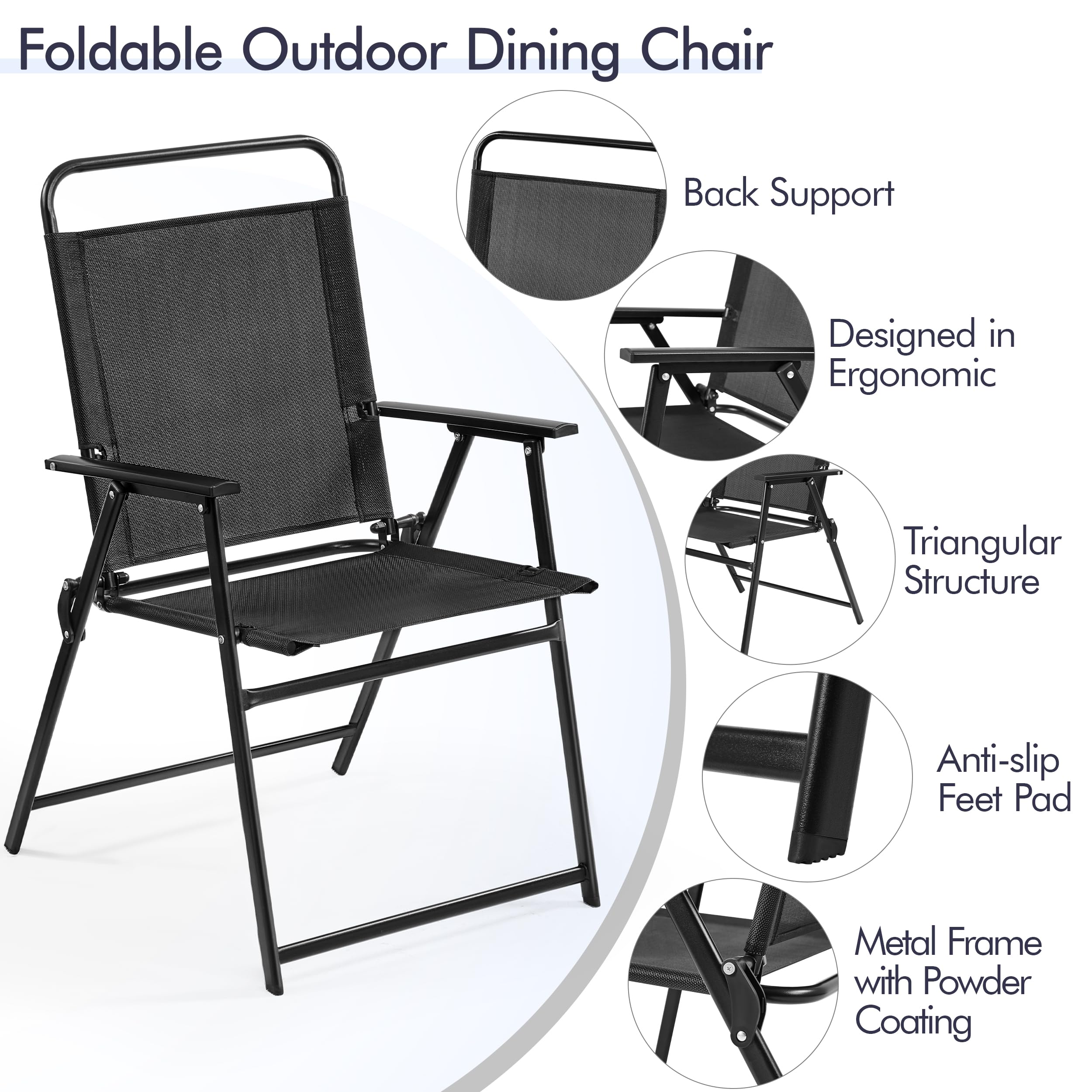 Yaheetech 2-Pack Outdoor Patio Chairs - Foldable Metal Frame Garden Chairs with Armrests, Portable Dining Chairs for Camping, Backyard, Lawn, Deck & Porch - Perfect for Outdoor Relaxation & Entertaining (Black)
