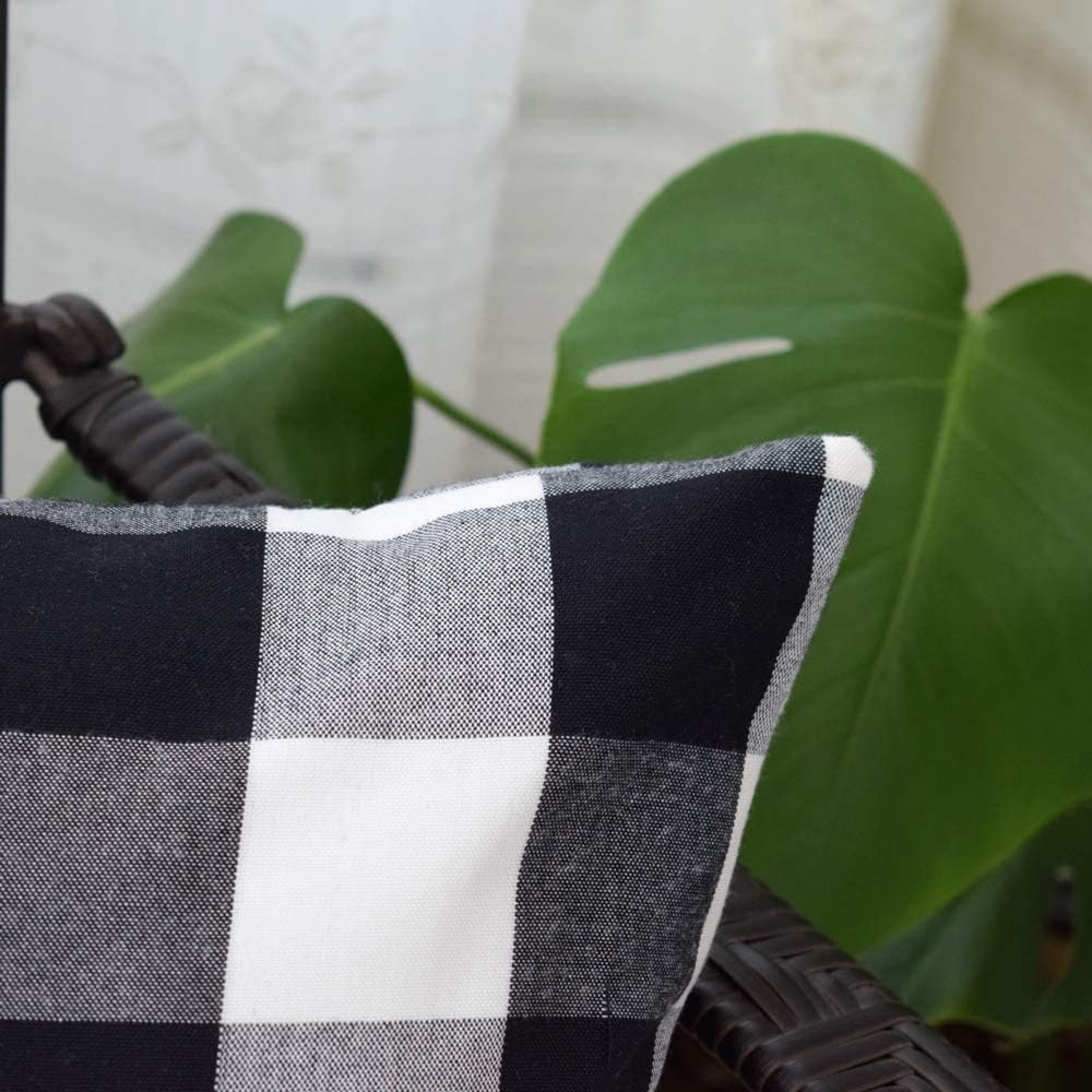 HOPLEE Farmhouse Pillow Covers 22x22 Inch - Black Buffalo Check & Stripe Outdoor Throw Pillow Covers Set of 4 - Perfect for Porch, Patio, Couch & Home Decor