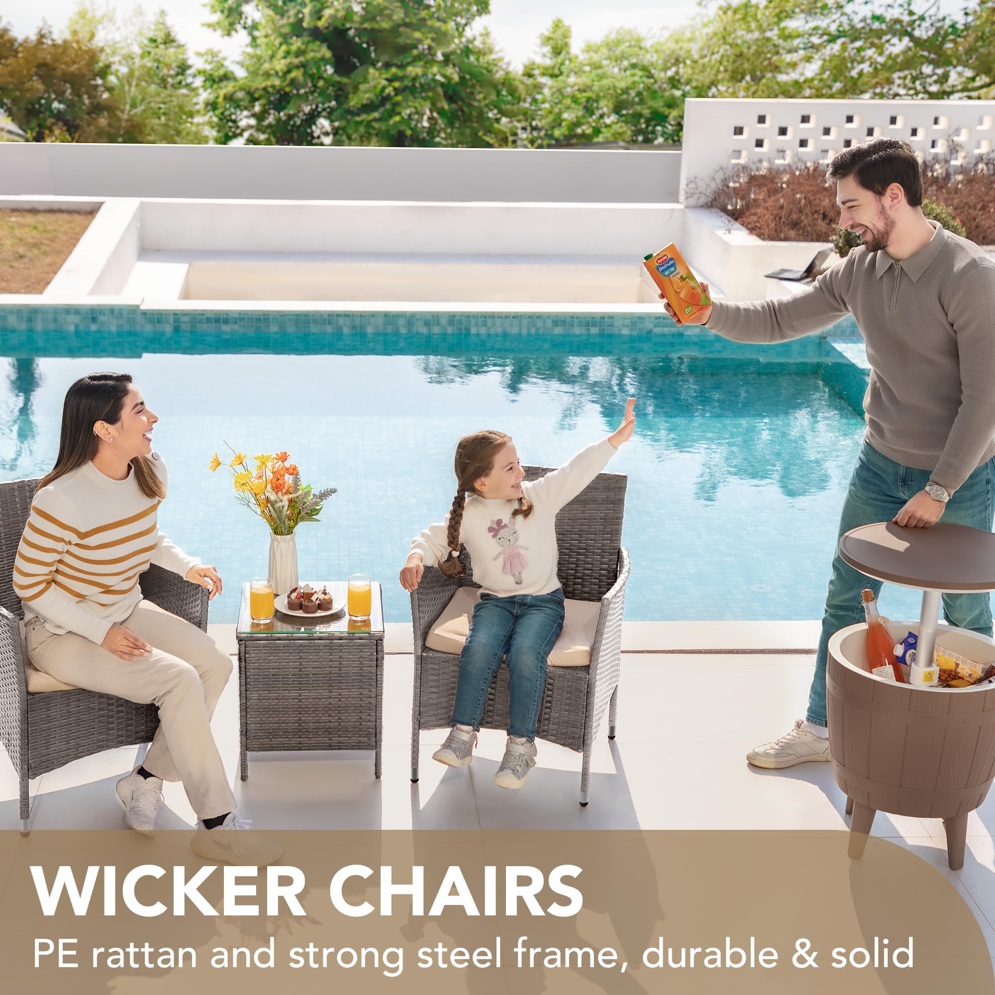 Devoko 3-Piece PE Rattan Patio Furniture Set with Table - Light Grey Wicker Chairs for Outdoor, Garden, Porch - Perfect for Backyard Relaxation & Entertaining Guests