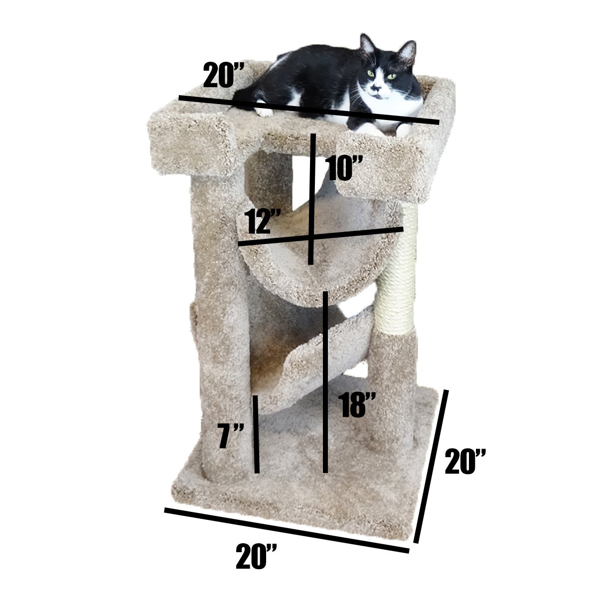 Premium Cat Condo with Scratching Posts & Lounge - Beige Cat Tree for Indoor Cats - Perfect for Play, Scratch & Nap in Living Room or Bedroom