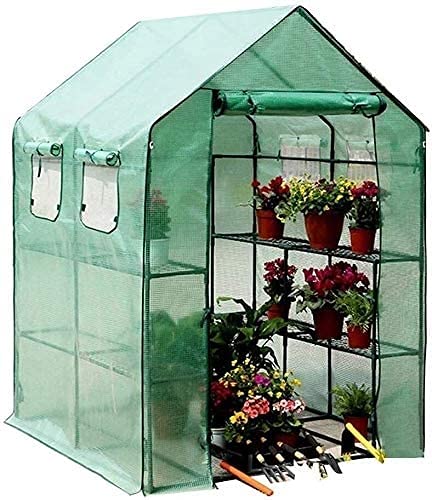 YAOJIA Walk-in Greenhouse for Outdoor Plants - 2 Tier 4 Shelves Portable Gardening Greenhouse with Observation Windows | Winter Protection for Flowers & Vegetables | Perfect for Backyard Gardening, Seed Starting & Winter Plant Shelter