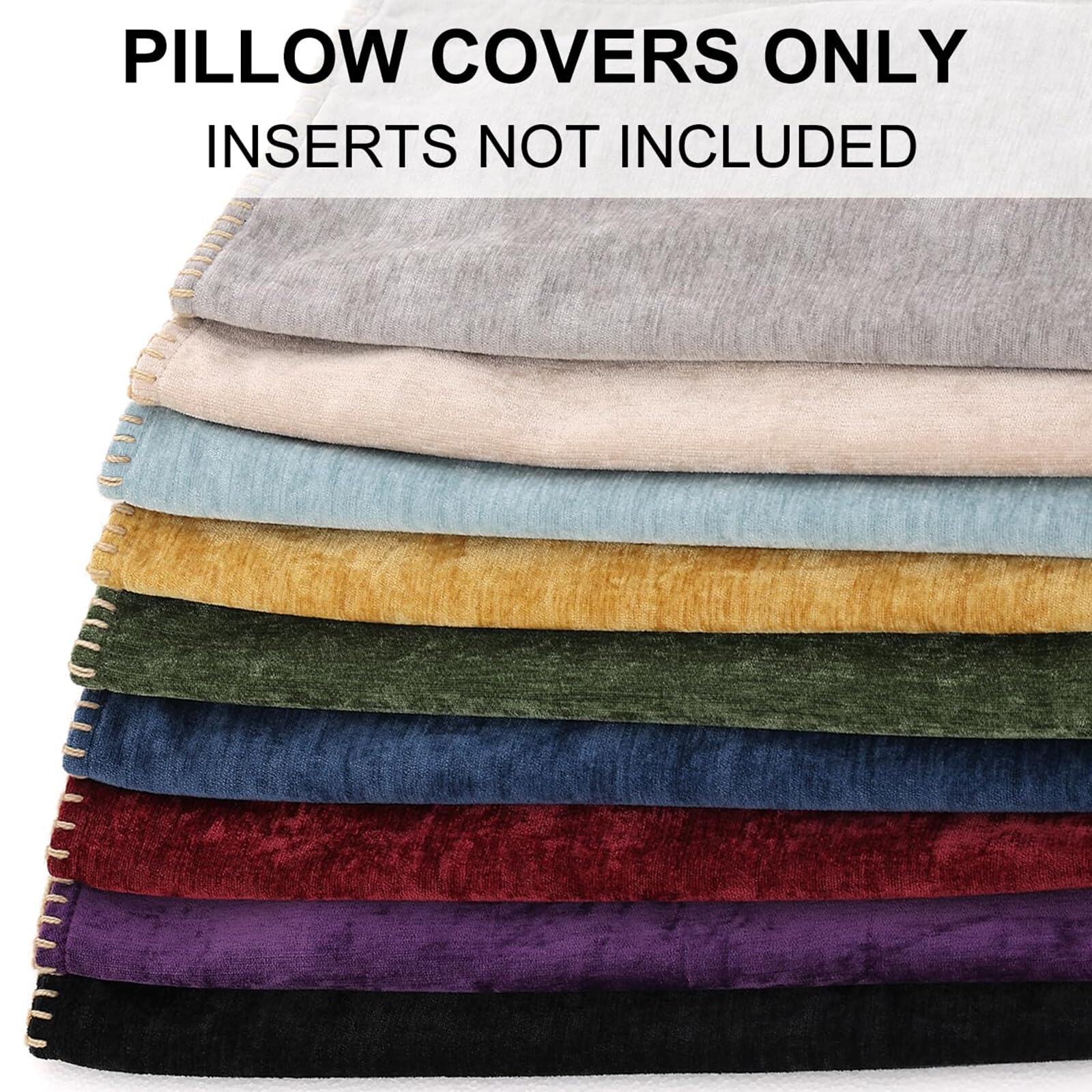 Chenille Soft Throw Pillow Covers 22x22 Set of 2 - Farmhouse Velvet Decorative Couch Pillow Covers with Stitched Edge for Sofa, Bed & Home Decor - Black | Perfect for Living Room, Bedroom & Cozy Home Styling