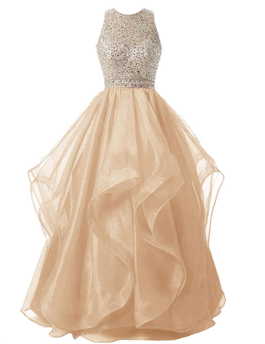 Elegant Long Prom Dresses for Women - Beaded Organza Evening Gown Formal Party Dress for Homecoming, Wedding, Ball & Special Occasions
