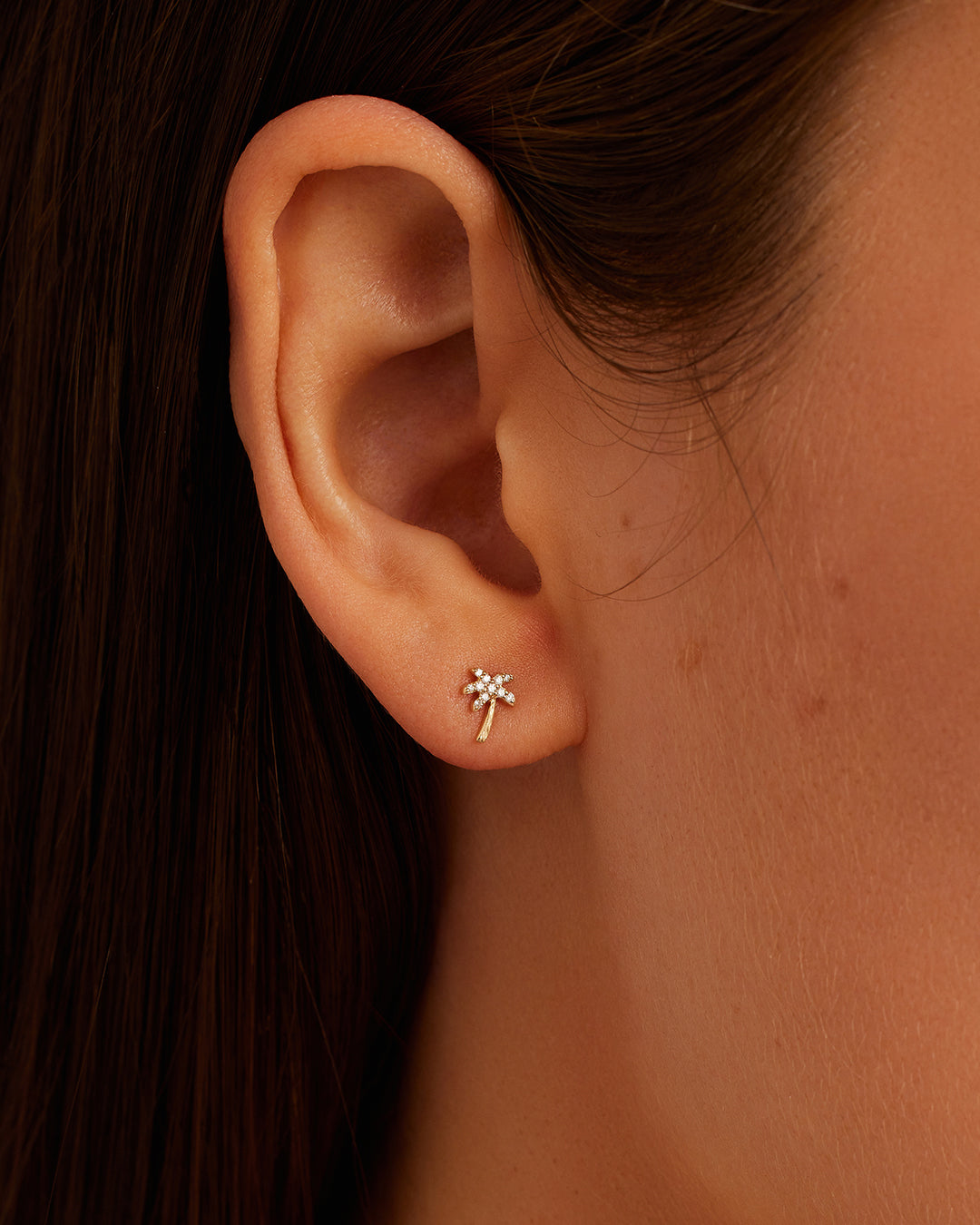 Diamond Palm Single Stud Earrings for Women - 14K Gold Plated Elegant Stud Earrings for Daily Wear & Special Occasions