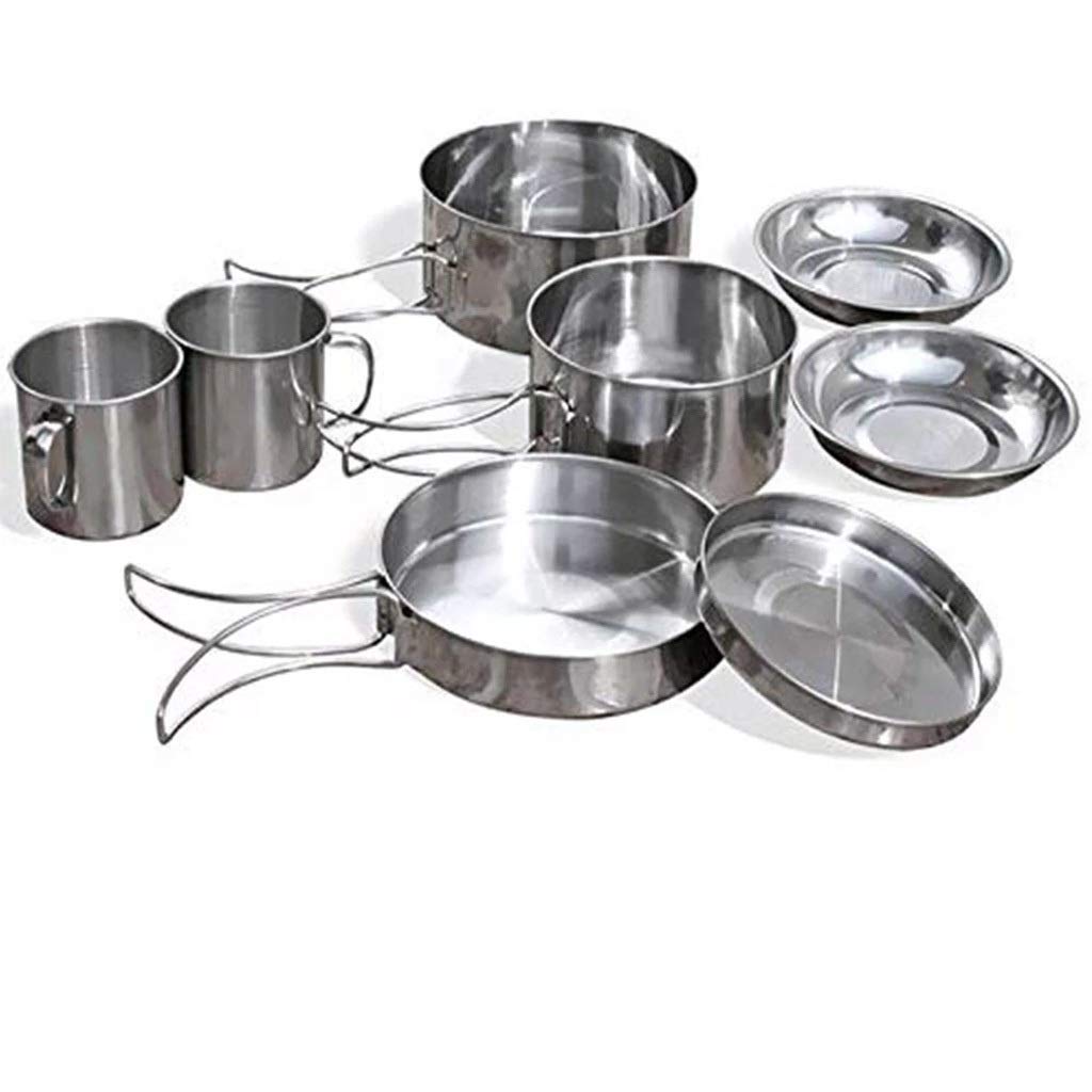 8-Piece Lightweight Stainless Steel Outdoor Picnic Cookware Set - Camping, Hiking & Backpacking Cooking Kit with Pots, Pans, Bowls & Lids - Perfect for Picnics, RV Trips & Outdoor Adventures