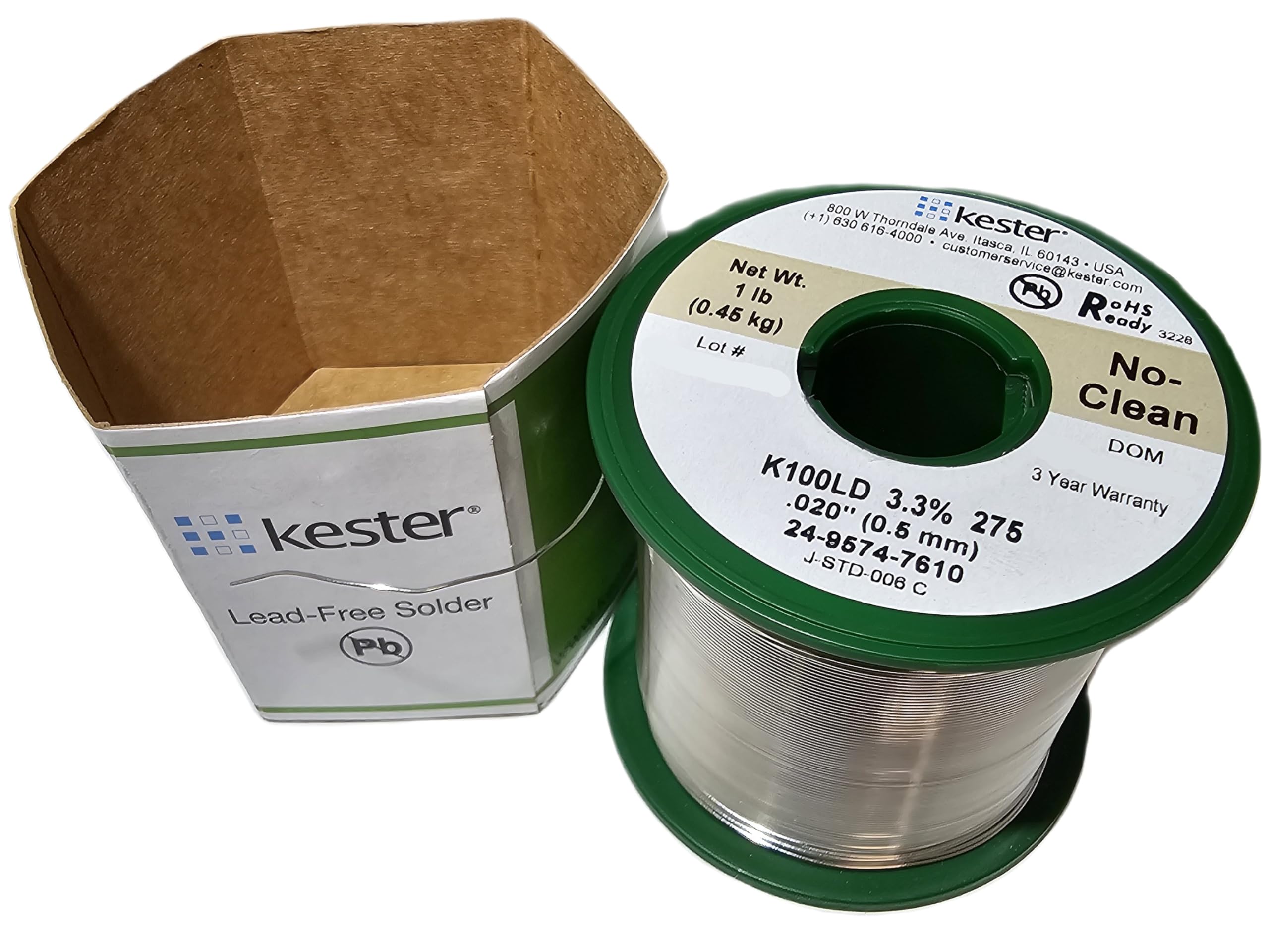 Kester 24-9574-7610 K100LD Lead-Free No Clean Solder Wire - .020