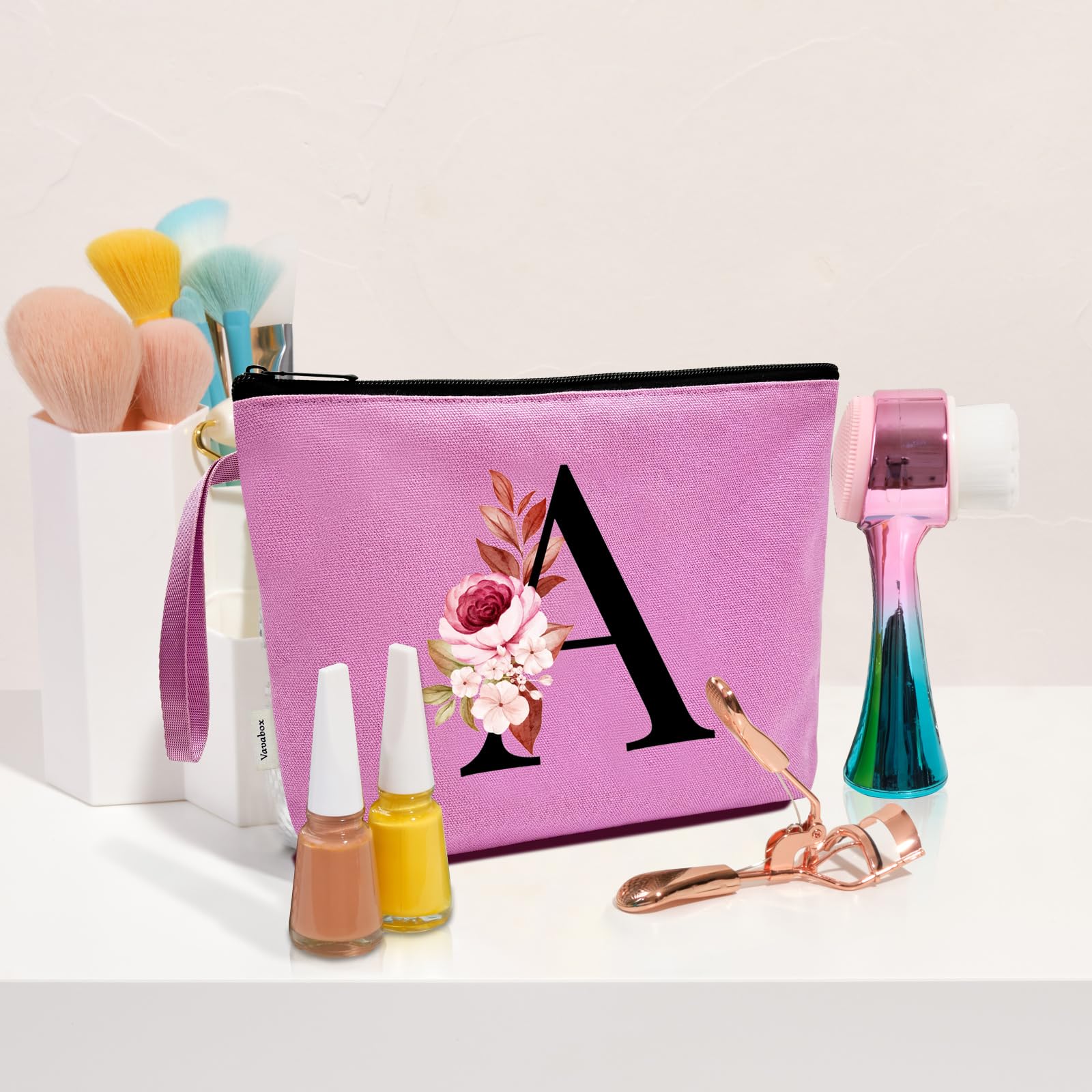 Personalized Makeup Bag for Women - Custom A-Z Monogram Cosmetic Pouch, Birthday Gift for Mom, Best Friend & Bridesmaid - Travel Toiletry Organizer (Style A, Purple) | Perfect for Weddings, Spa Days & Vacation Essentials Storage