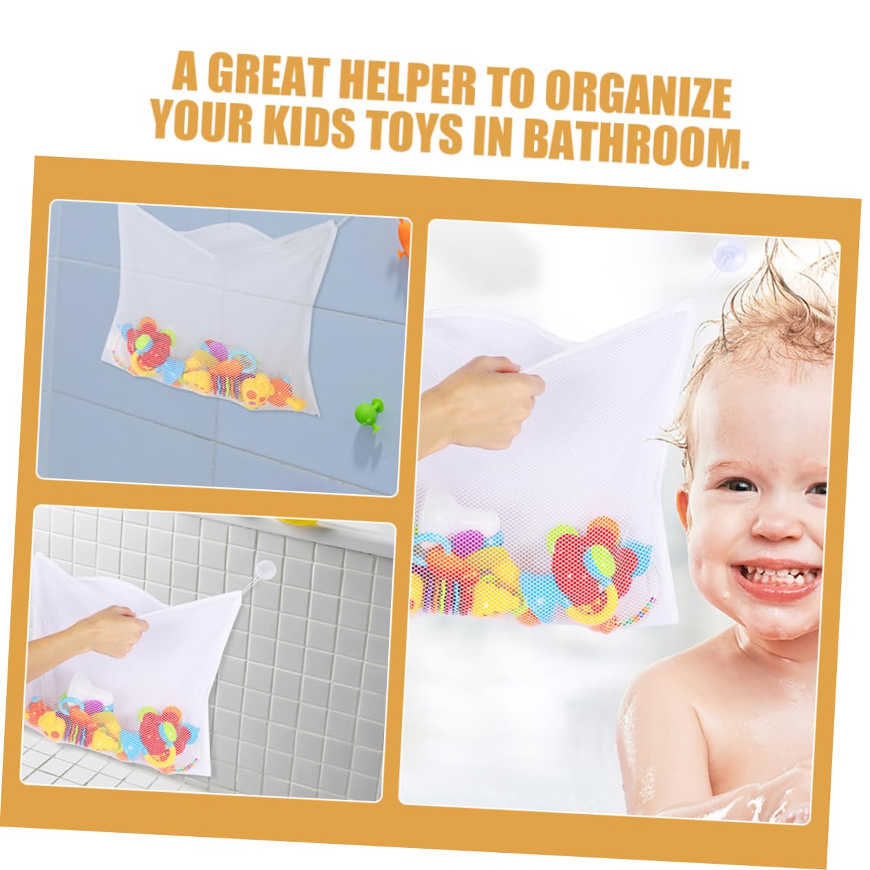 NAMOARLY Toddler Bath Toys & Hanging Mesh Organizer - Waterproof Bathroom Toy Storage Bag for Baby Bath Time Fun | Perfect for Bathtub, Pool & Beach Play