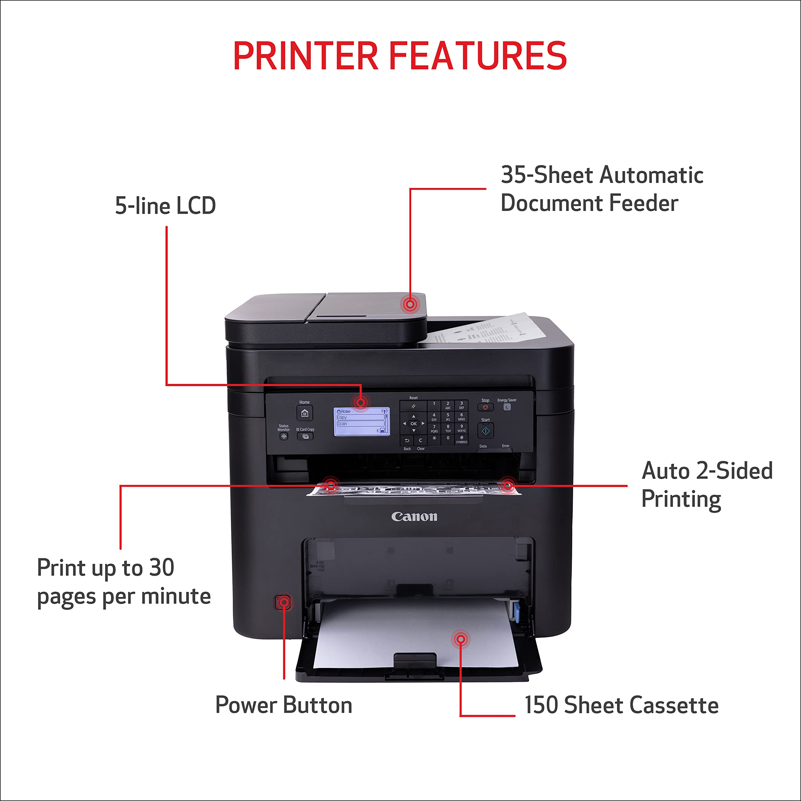 Canon imageCLASS MF273dw Wireless Monochrome Laser Printer - All-in-One Scanner, Copier, Fax with Auto Document Feeder | 30 PPM Fast Printing | 1-Year Warranty | Ideal for Home Office & Small Business Document Printing