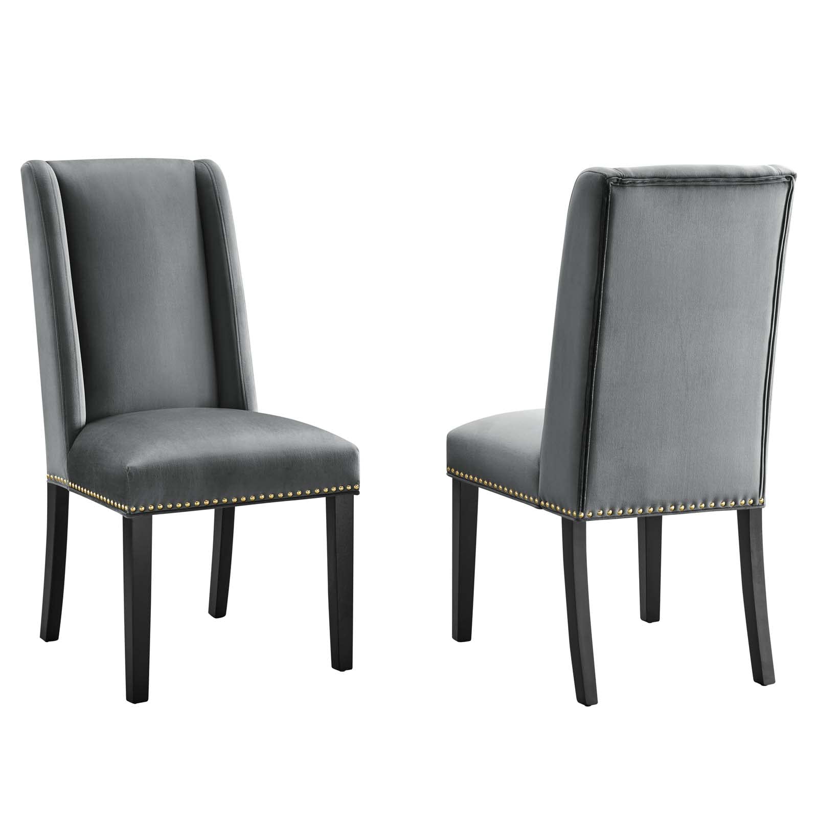 Modway Baron Performance Velvet Dining Chairs - Set of 2, Gray Upholstered Seats for Kitchen, Dining Room & Home Office - Comfortable Modern Accent Chairs