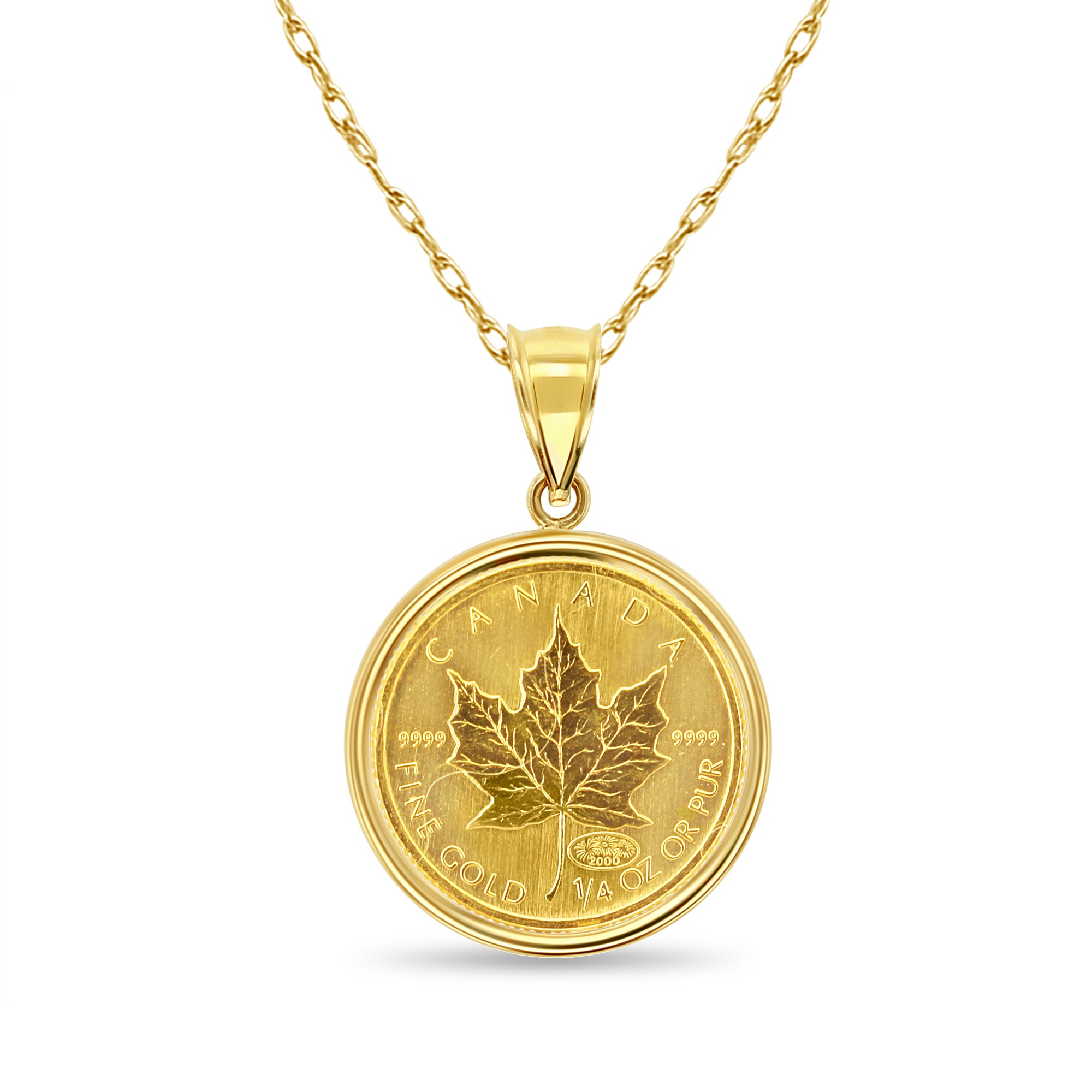 1/4OZ Fine Gold Canadian Maple Leaf Coin Necklace with Polished Bezel - 24K Solid Gold Pendant Jewelry for Women & Men - Perfect Gift for Anniversary, Birthday & Special Occasions
