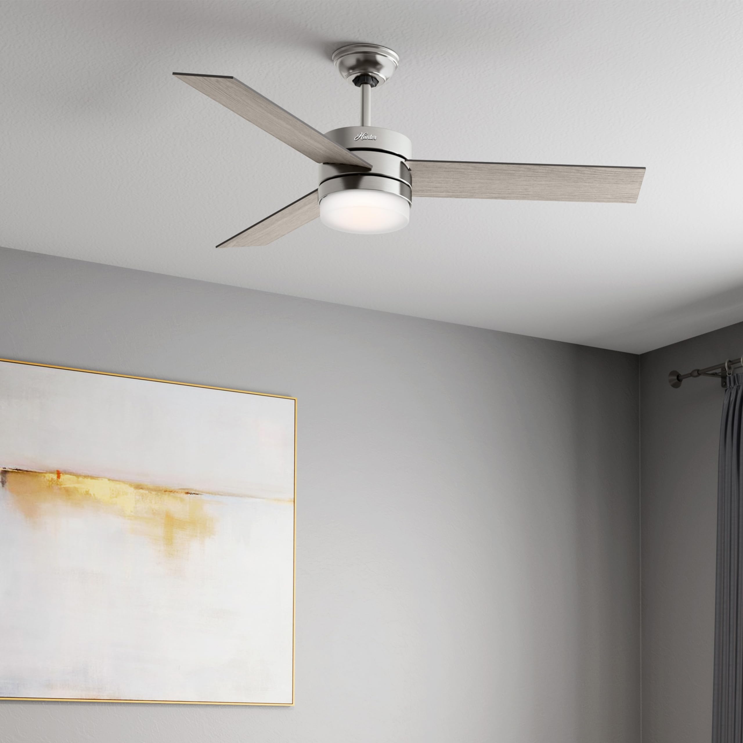 Hunter 54 Inch Modern Ceiling Fan with Remote Control, Brushed Nickel Finish - Energy Efficient Quiet Operation for Living Room, Bedroom, Office (Renewed)