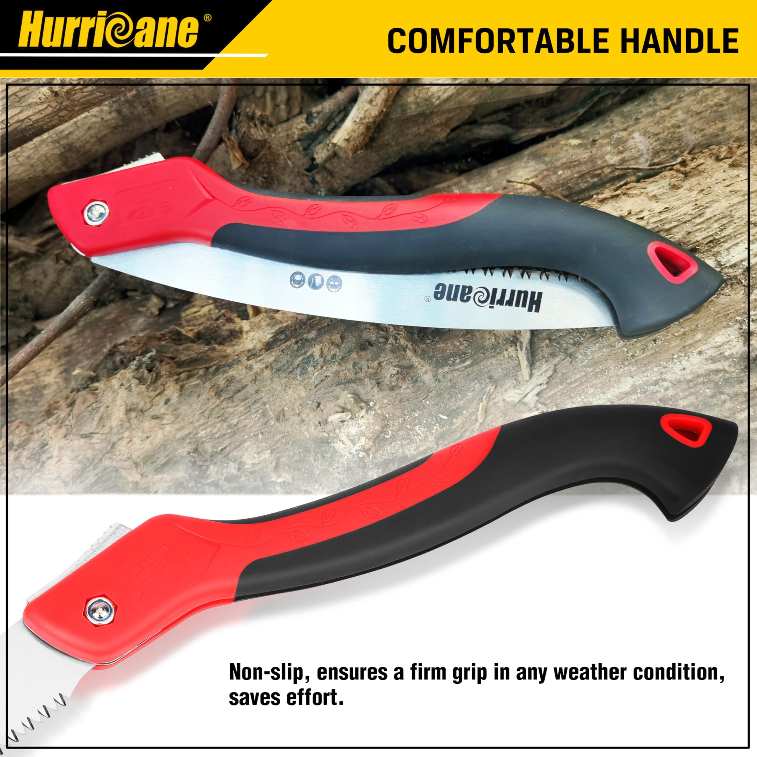 10 Inch HURRICANE Folding Hand Saw - SK5 Curved Blade Pruning Saw with Triple-Cut Razor Teeth | Portable Wood Cutting Saw for Camping, Tree Trimming, Gardening & Hiking | Perfect for Outdoor Enthusiasts & DIY Projects
