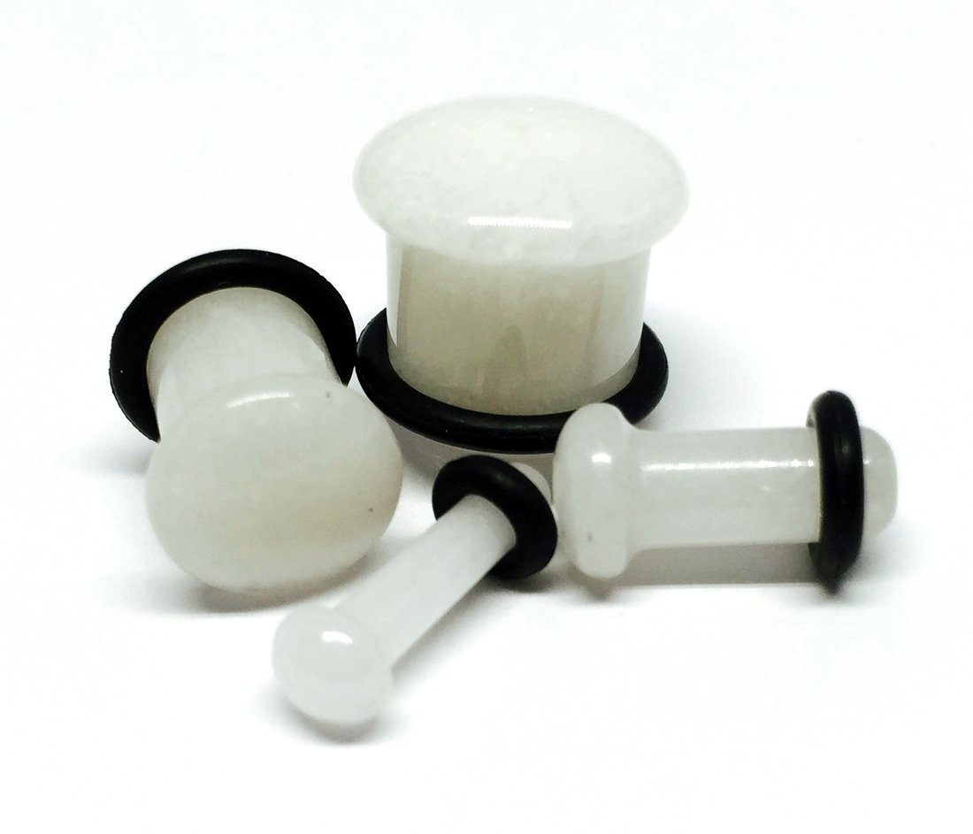 Mystic Metals Single Flare White Jade Stone Plugs - 4g 5mm Body Jewelry - Pair for Stretching & Ear Gauging - Perfect for Daily Wear & Special Occasions
