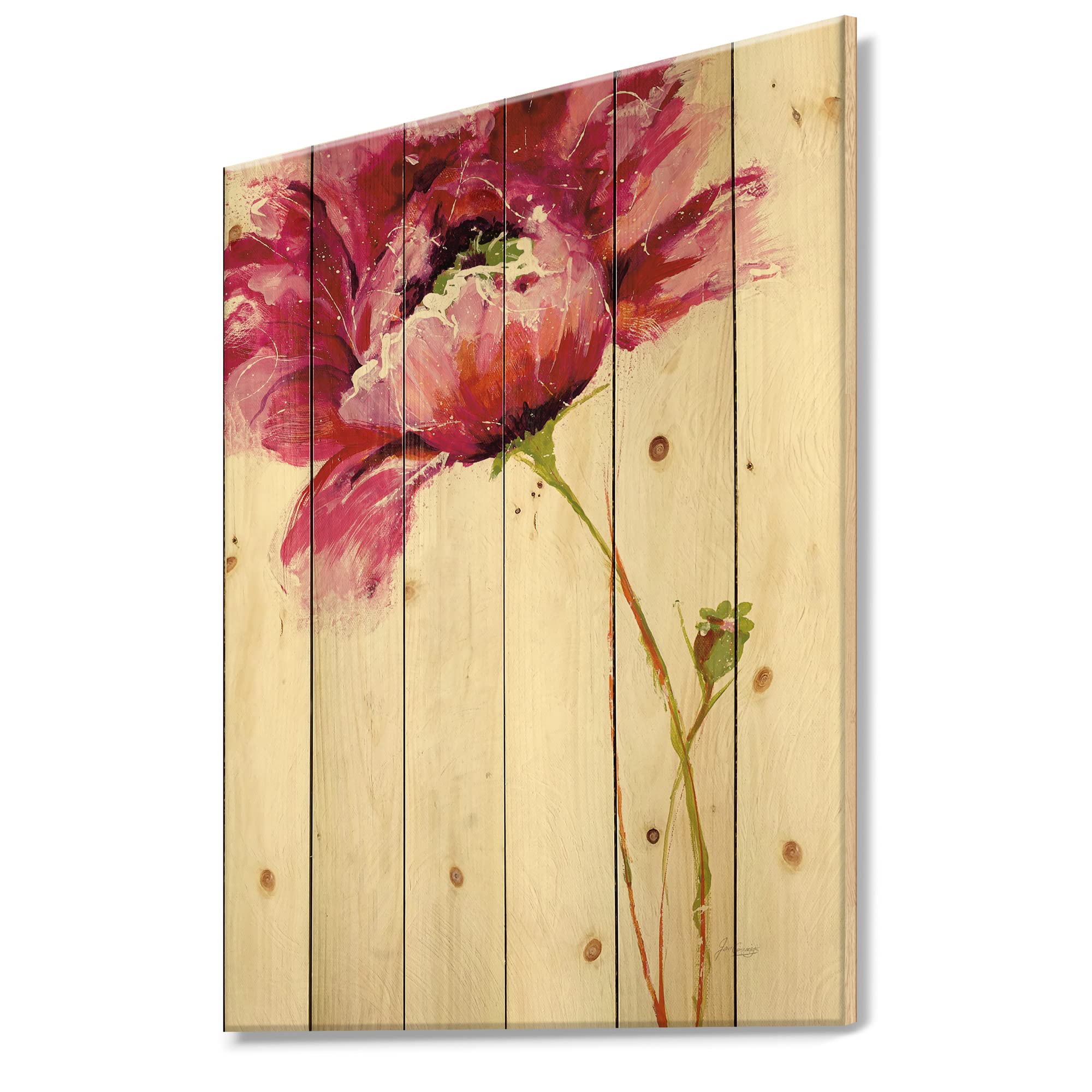 DesignQ Big Red Blossoms Traditional Wood Wall Decor - Pink Floral Wood Wall Art Panels, Large Natural Pine Wood Wall Hanging for Living Room, Bedroom & Office Decor