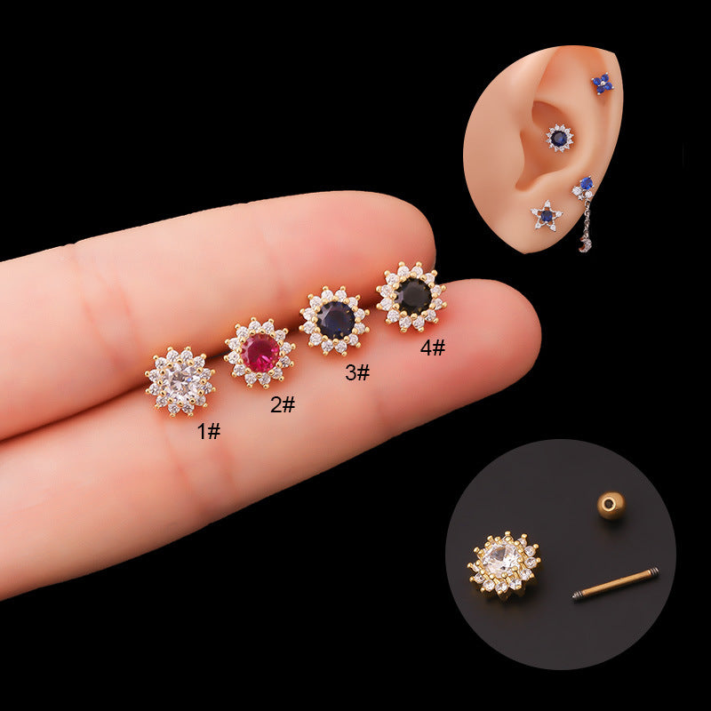 20G Cartilage Tiny Stud Earrings - Sunflower & Ruby Stud Earrings for Women | Perfect for Daily Wear, Parties & Gifts