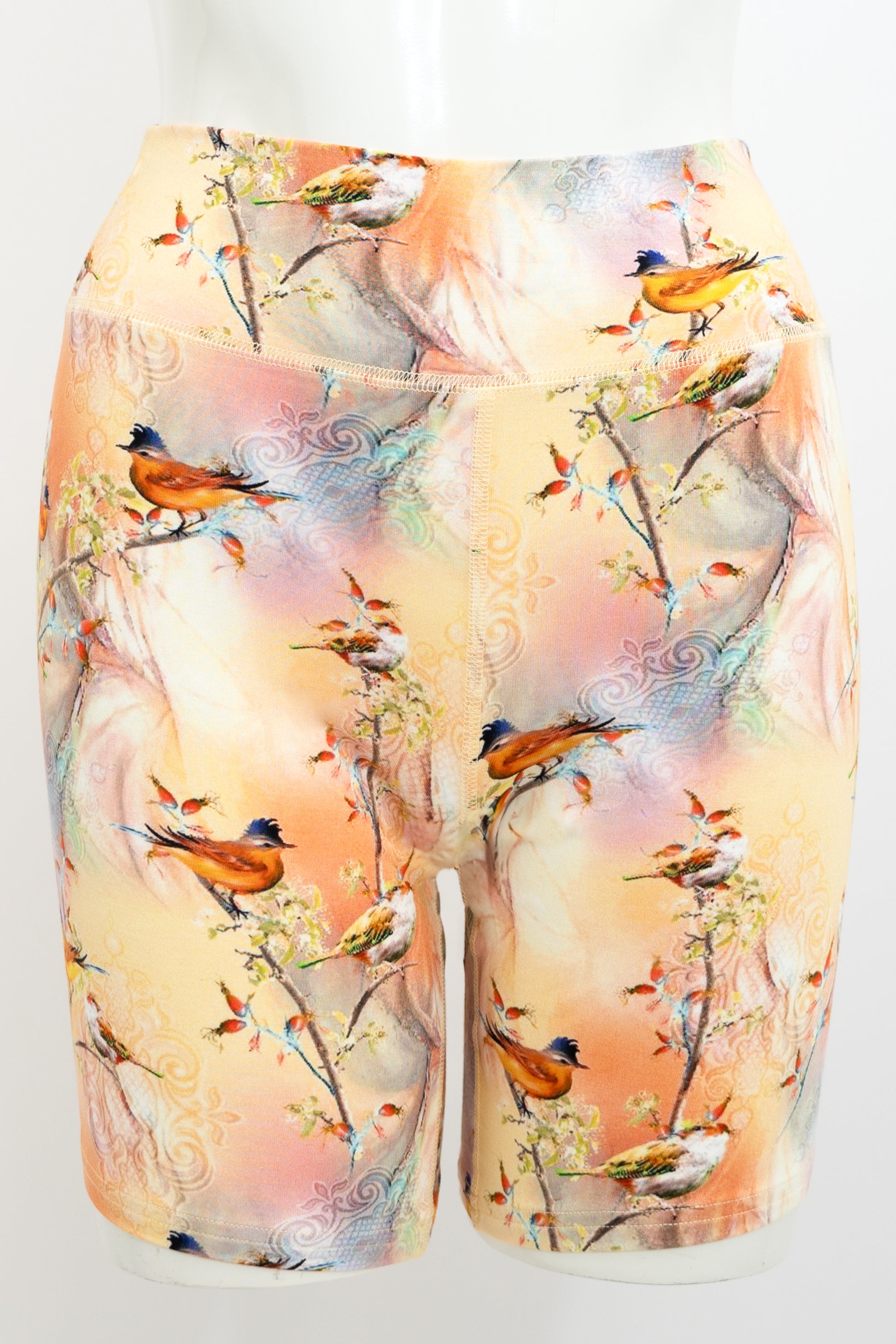Hallie Women's Shorts - Songbird Print - Soft Bamboo Fabric - Perfect for Yoga, Running & Summer Outfits