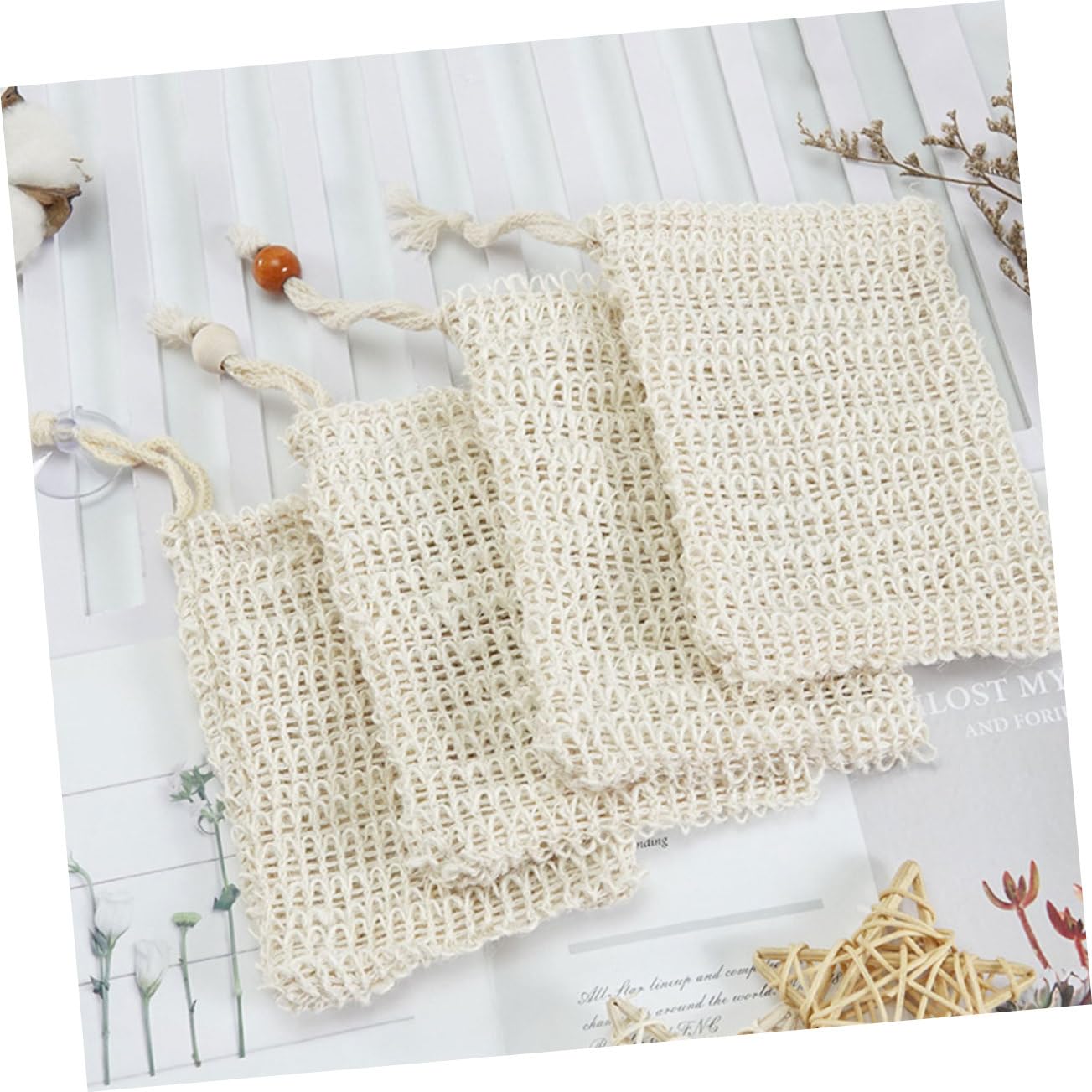 5Pcs Sisal Soap Drawstring Bags - Exfoliating Soap Holder for Shower & Face Cleansing | Gentle Skin Exfoliation | Perfect for Travel & Bathroom Organization