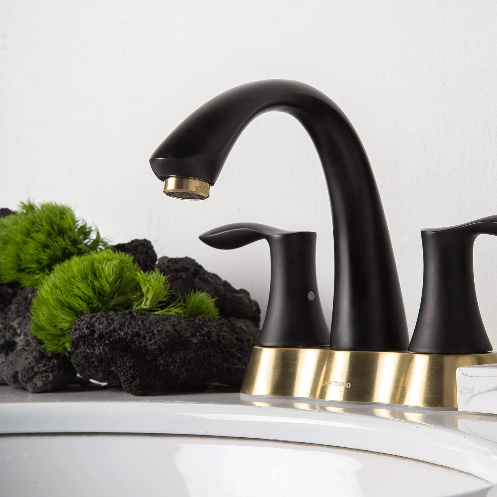 Lava Odoro 2-Handle 4-Inch Centerset Bathroom Faucet - Black and Gold Vanity Sink Faucet with Pop-Up Drain Assembly & Supply Lines (BF423-BG) - Perfect for Modern Bathroom Renovations and Home Upgrades