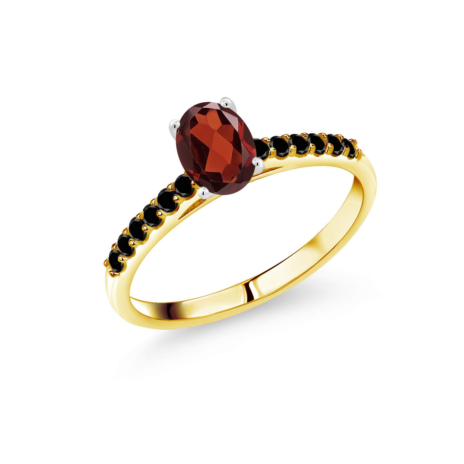 1.07 Ct Natural Red Garnet & Black Diamond Ring in 10K Yellow Gold with White Gold Prongs | Gemstone Jewelry for Women | Perfect for Engagement, Anniversary & Special Occasions