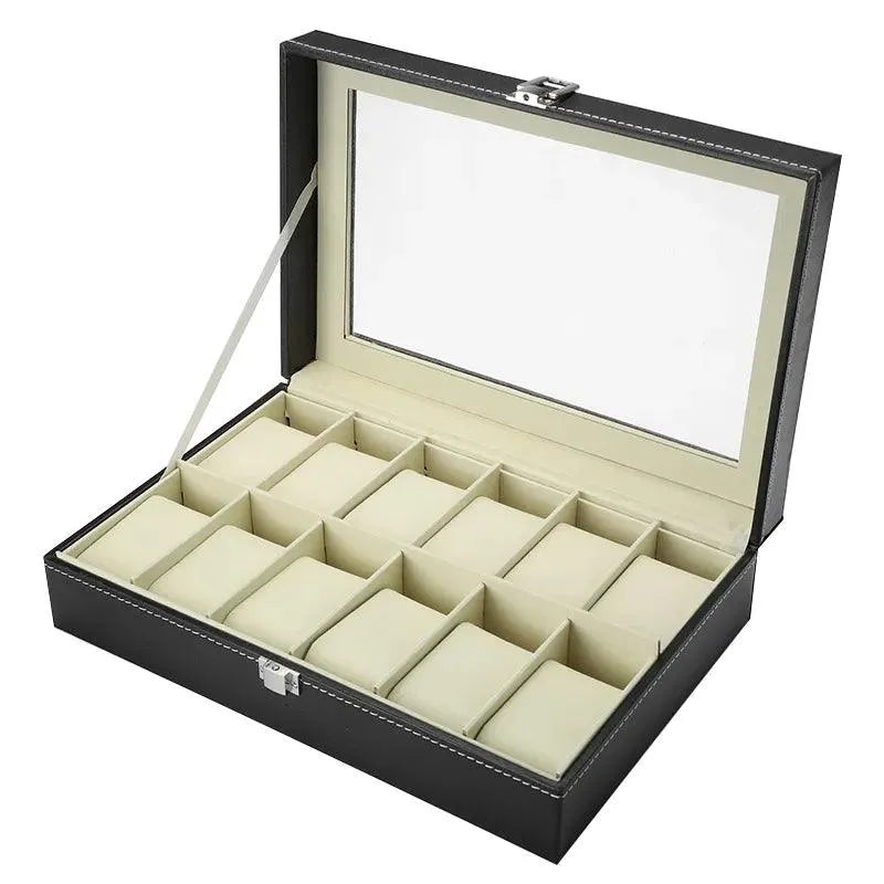 2/3/4/5/6/10/12/18/20 Grids PU Leather Watch Box Display Case - Black Watch Storage Organizer for Men & Women - Perfect Gift Box for Jewelry, Watches & Accessories Collection