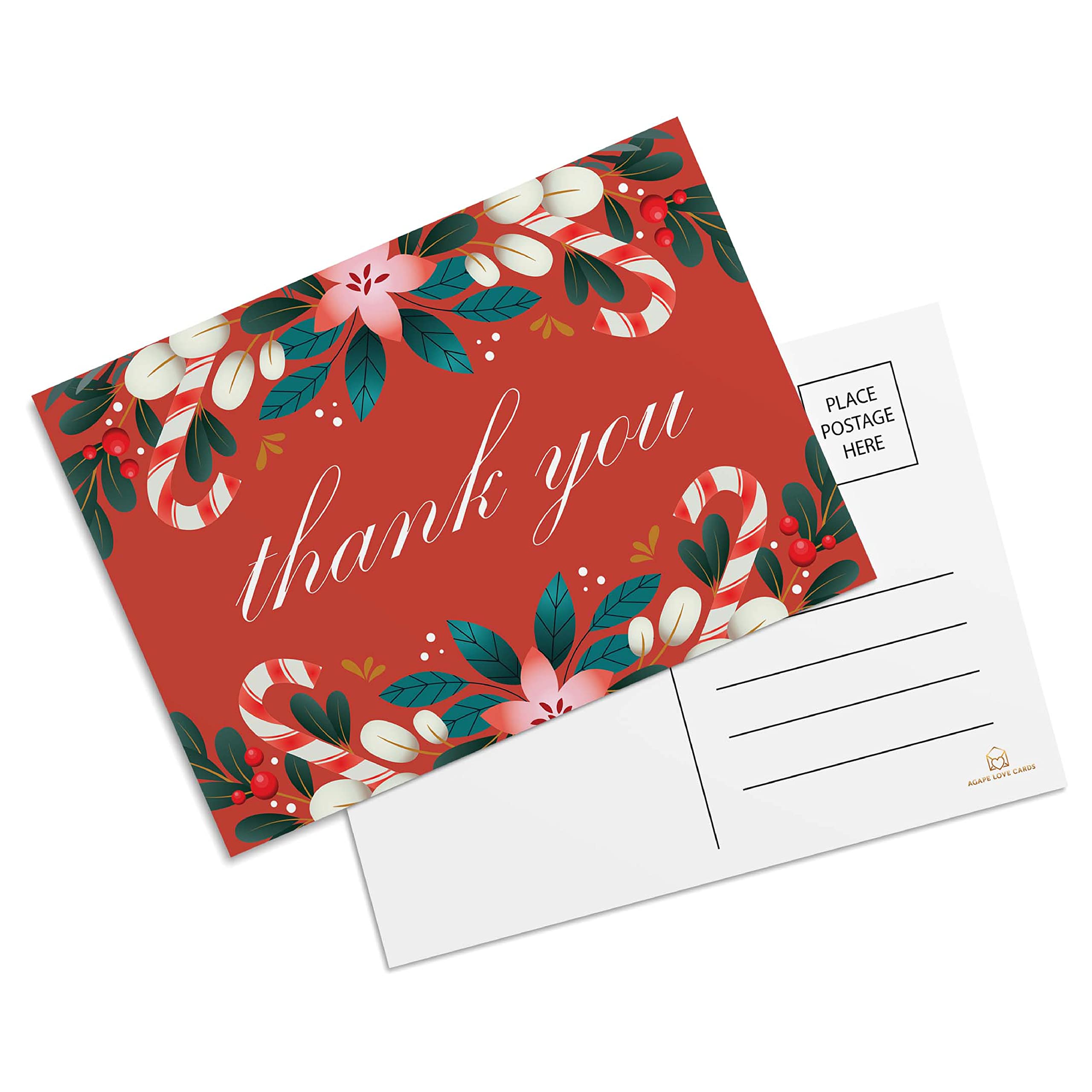 50-Pack Christmas Thank You Cards - 4x6 Inch Holiday Greeting Postcards for Business, Clients & Teachers (Candy Cane Design) - Perfect for Office Gifts, Customer Appreciation & Classroom Rewards