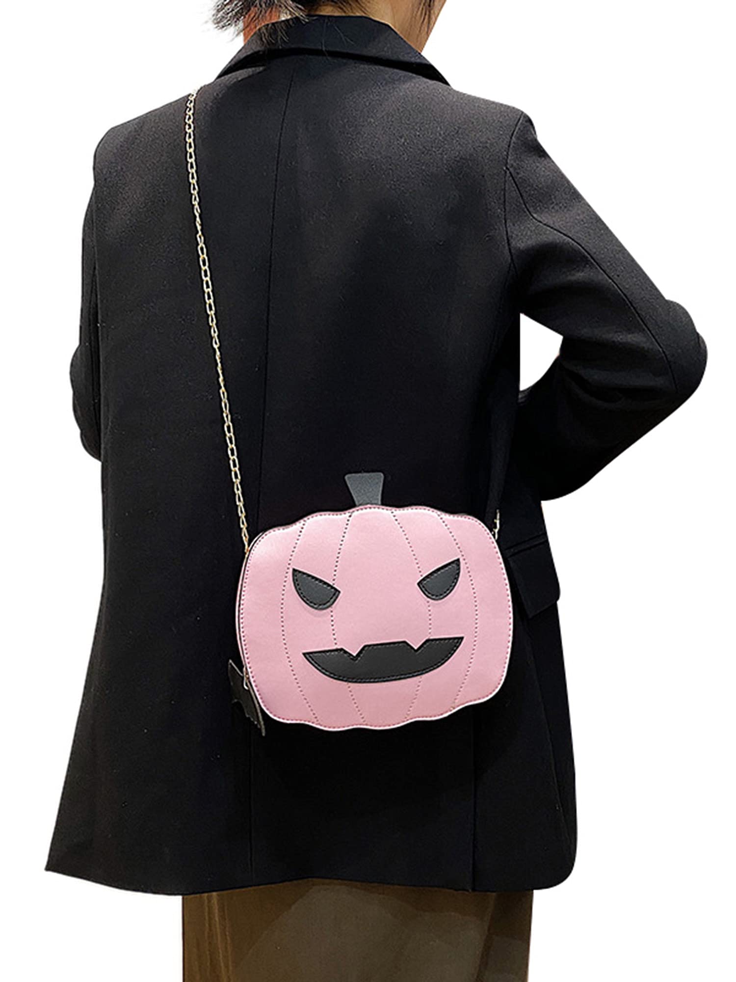 Stylish Women's Pumpkin Shoulder Bag - Cute Devil Crossbody Purse for Halloween Trick or Treat - Fashionable Pink Handbag (One Size) - Perfect for Halloween Parties, Cosplay & Everyday Fall Fashion