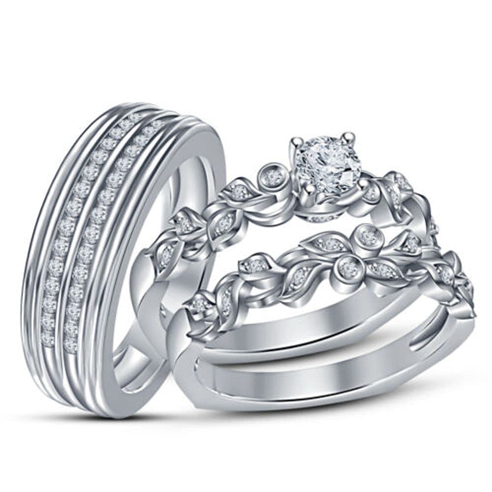 His and Hers Wedding Ring Set - 925 Sterling Silver Matching Trio Wedding Bands for Couples | Rosie Collection | Perfect for Anniversaries, Engagements & Romantic Gifts