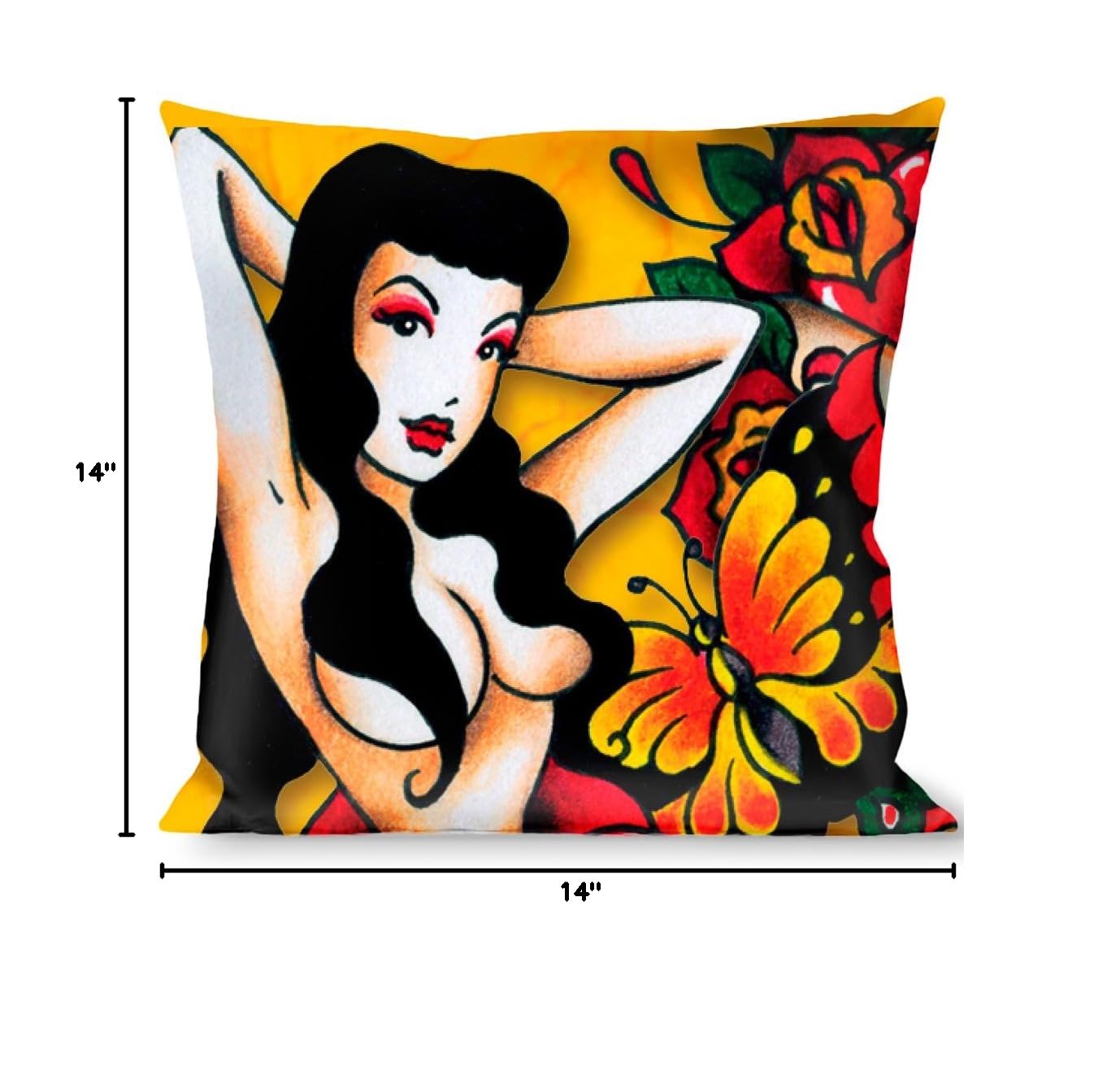 Butterfly Girl Tattoo Johnny Decorative Throw Pillow - Boho Chic Home Decor for Living Room, Bedroom & Dorm