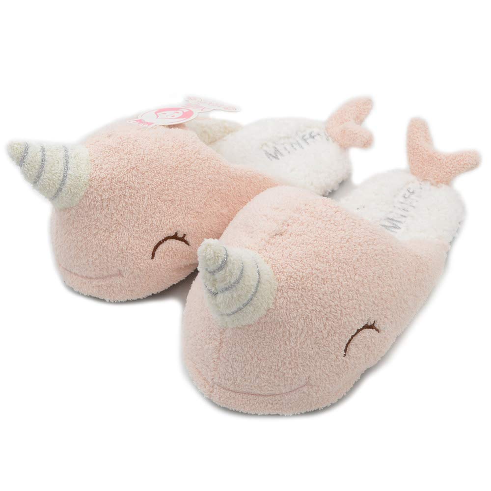 Millffy Whale Narwhal Floor Slippers - Soft Plush Women's House Slippers with USB Heating | Cozy Indoor Winter Slippers for Home, Office & Relaxation