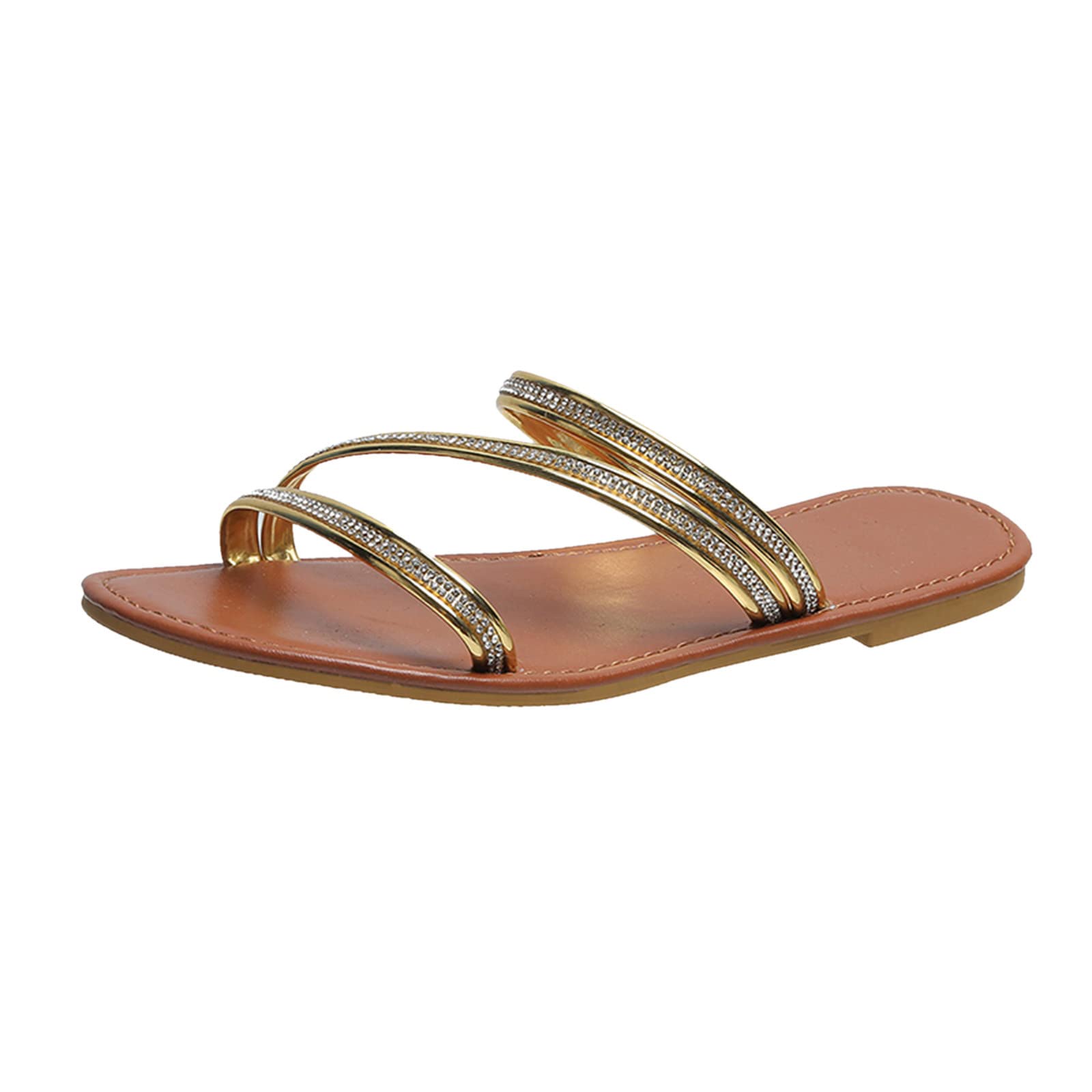 Women's Summer Casual Beach Sandals - Rhinestone Cross Strap Flat Sandals for Ladies | Perfect for Beach Vacations, Pool Parties & Summer Outings