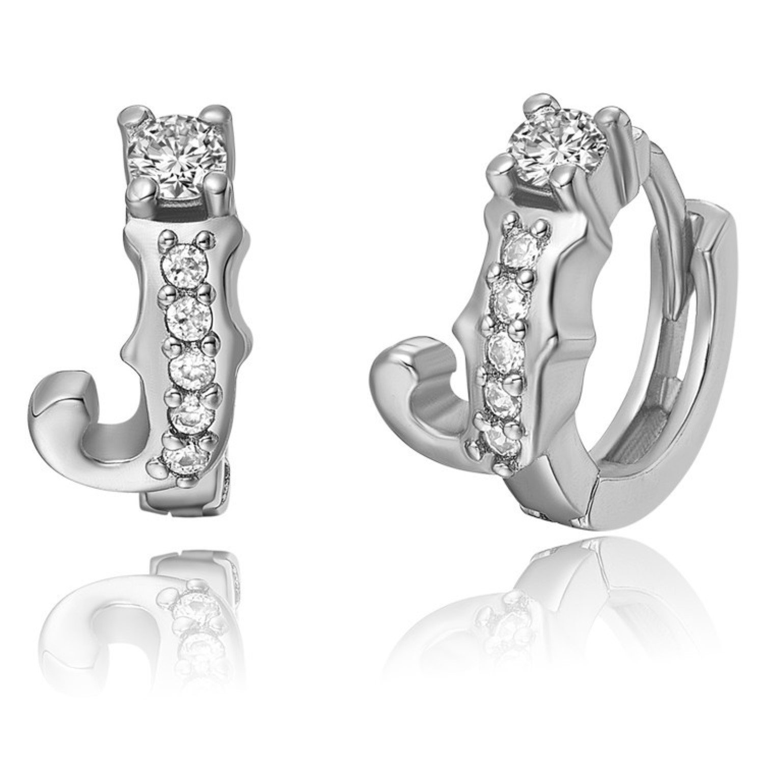 Silver Tone Letter Women's Earrings with White Cubic Zirconia - Elegant Fashion Jewelry for Everyday Wear & Special Occasions