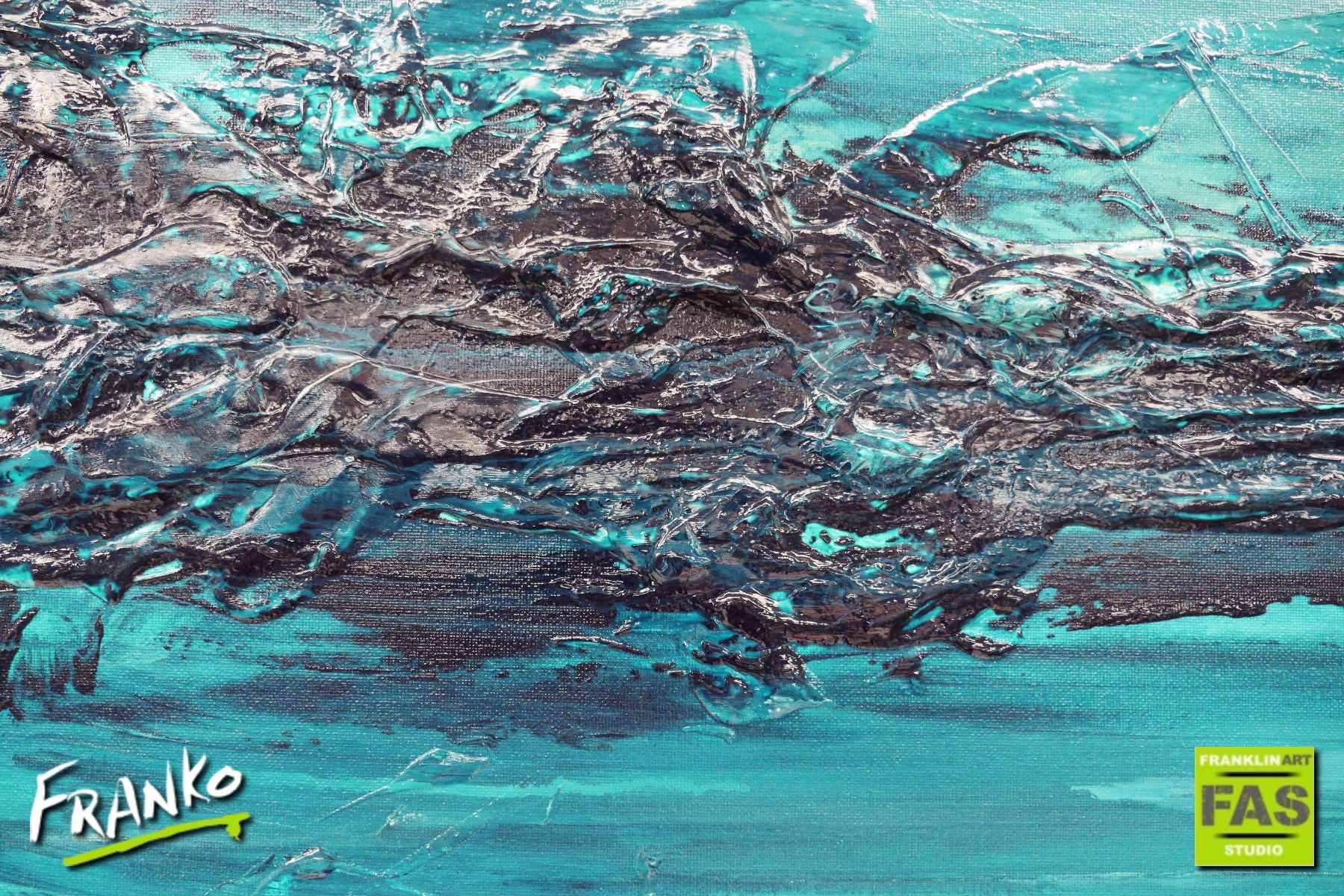 Abstract Turquoise Wall Art - Modern Home Decor for Living Room, Bedroom & Office | Handmade Canvas Painting